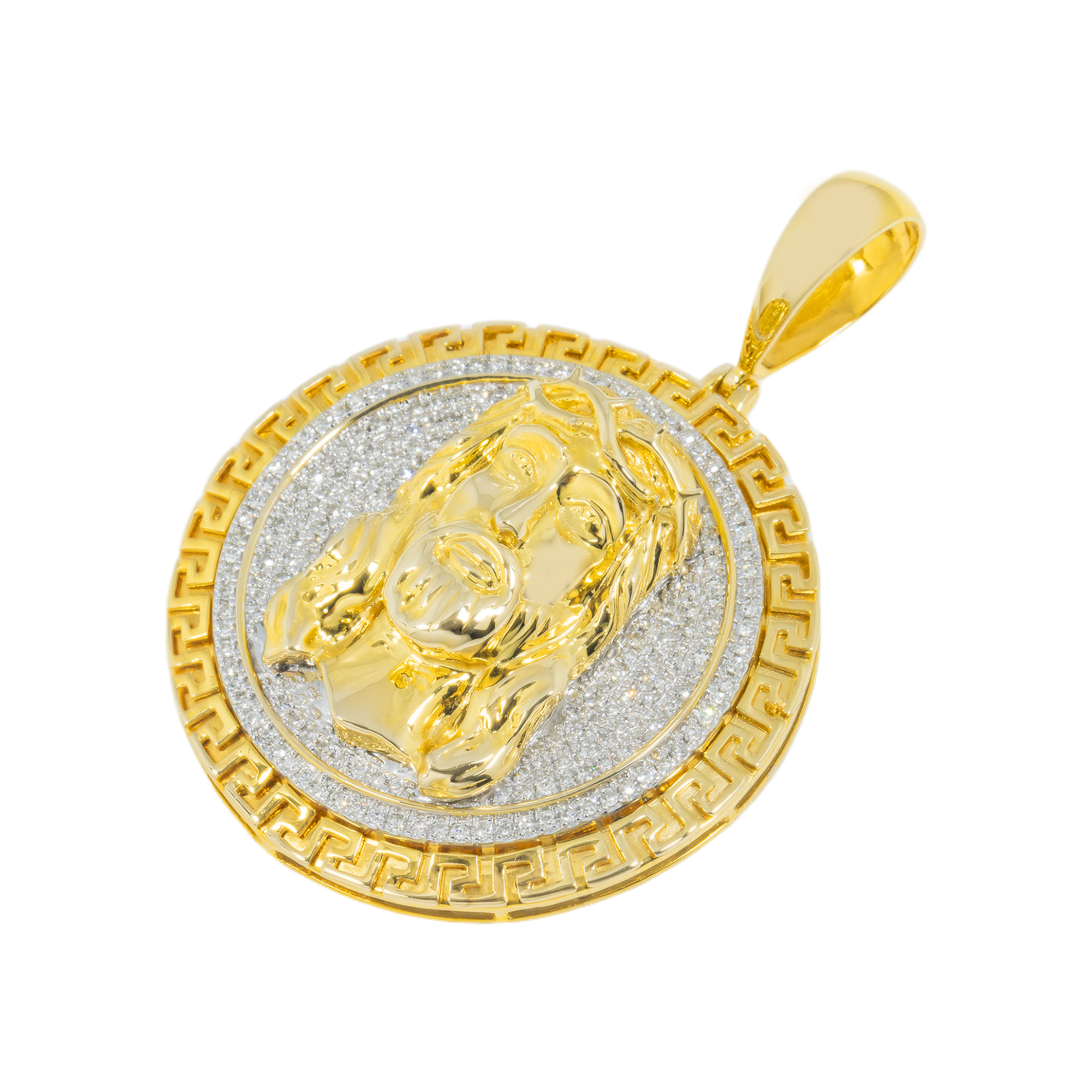 14K GOLD MICROPAVE DIAMOND JESUS HEAD MEDALLION PENDANT 0.45 CT