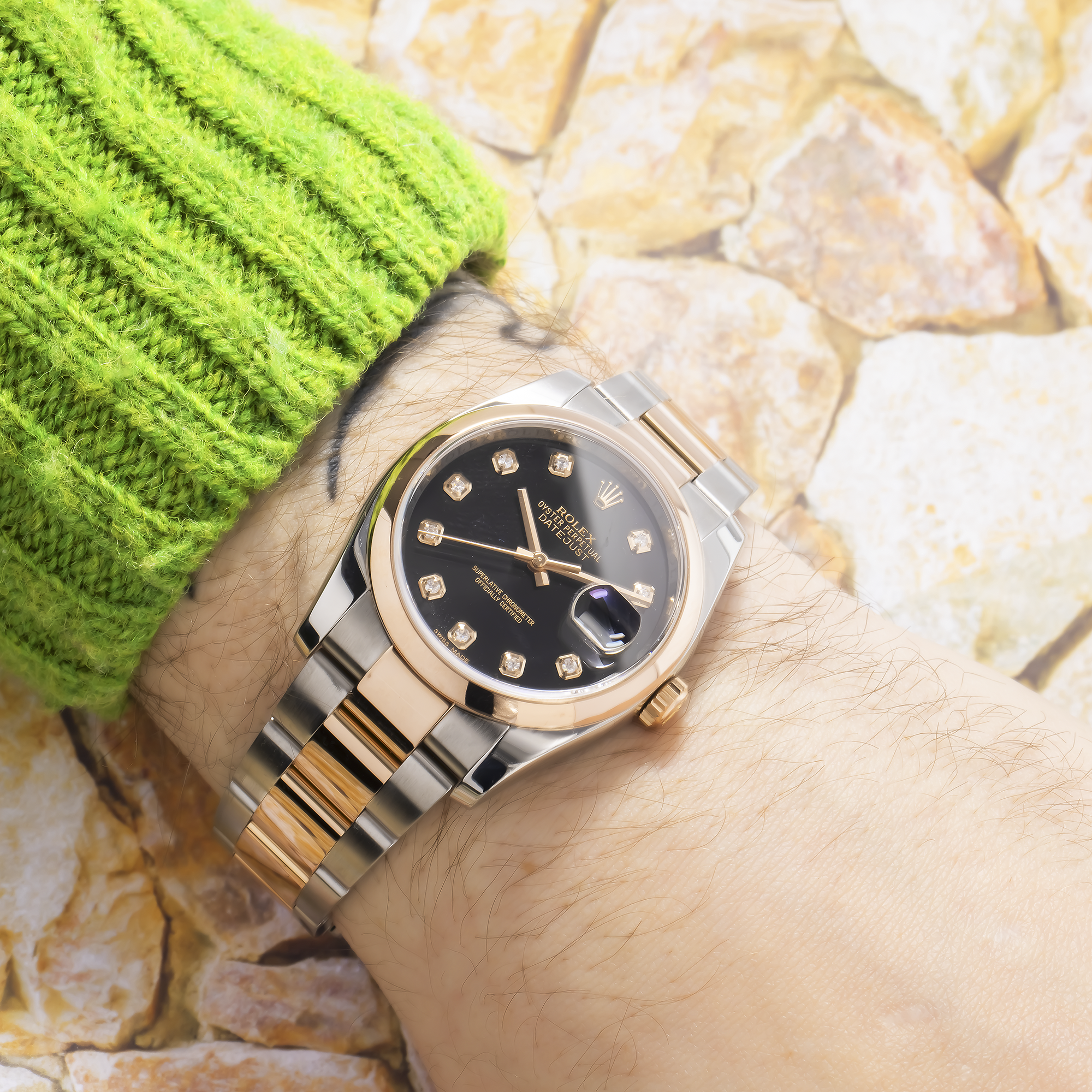 ROLEX DATEJUST 116201 36MM BLACK DIAMOND DIAL WITH TWO TONE OYSTER BRACELET
