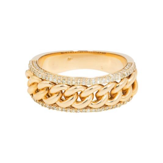 14K GOLD DIAMOND CUBAN LINK RING 0.75 CT