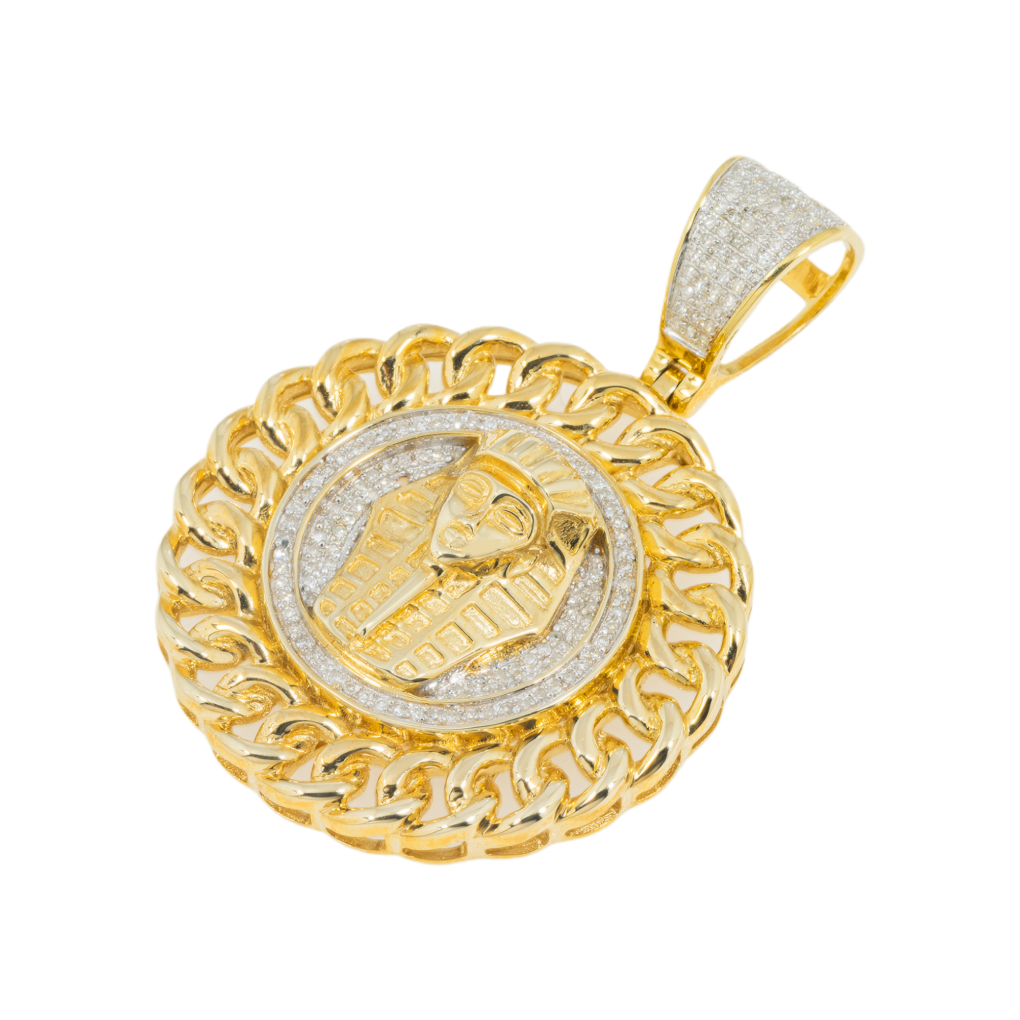 10K GOLD DIAMOND PHAROAH MEDALLION PENDANT 0.50 CT