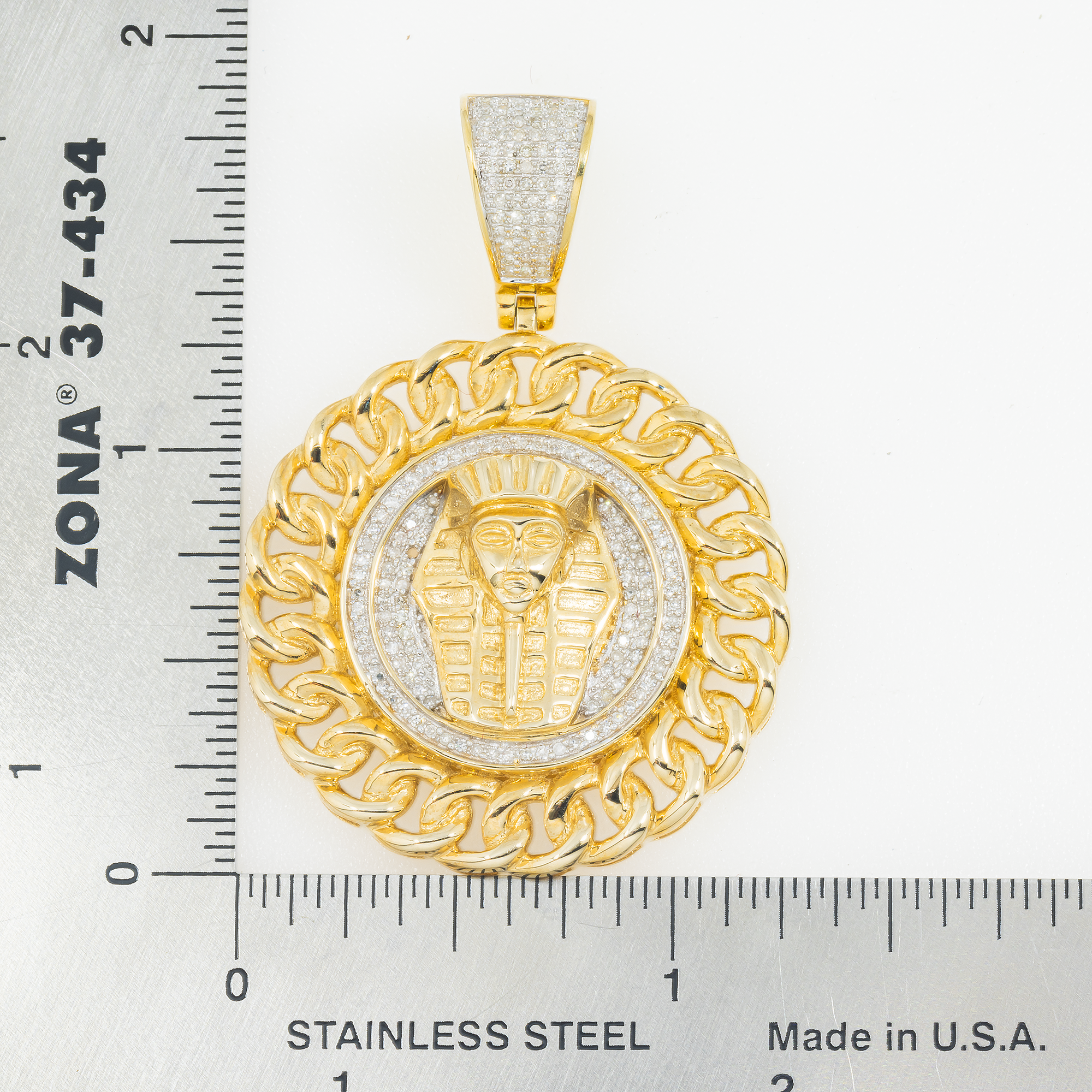 10K GOLD DIAMOND PHAROAH MEDALLION PENDANT 0.50 CT