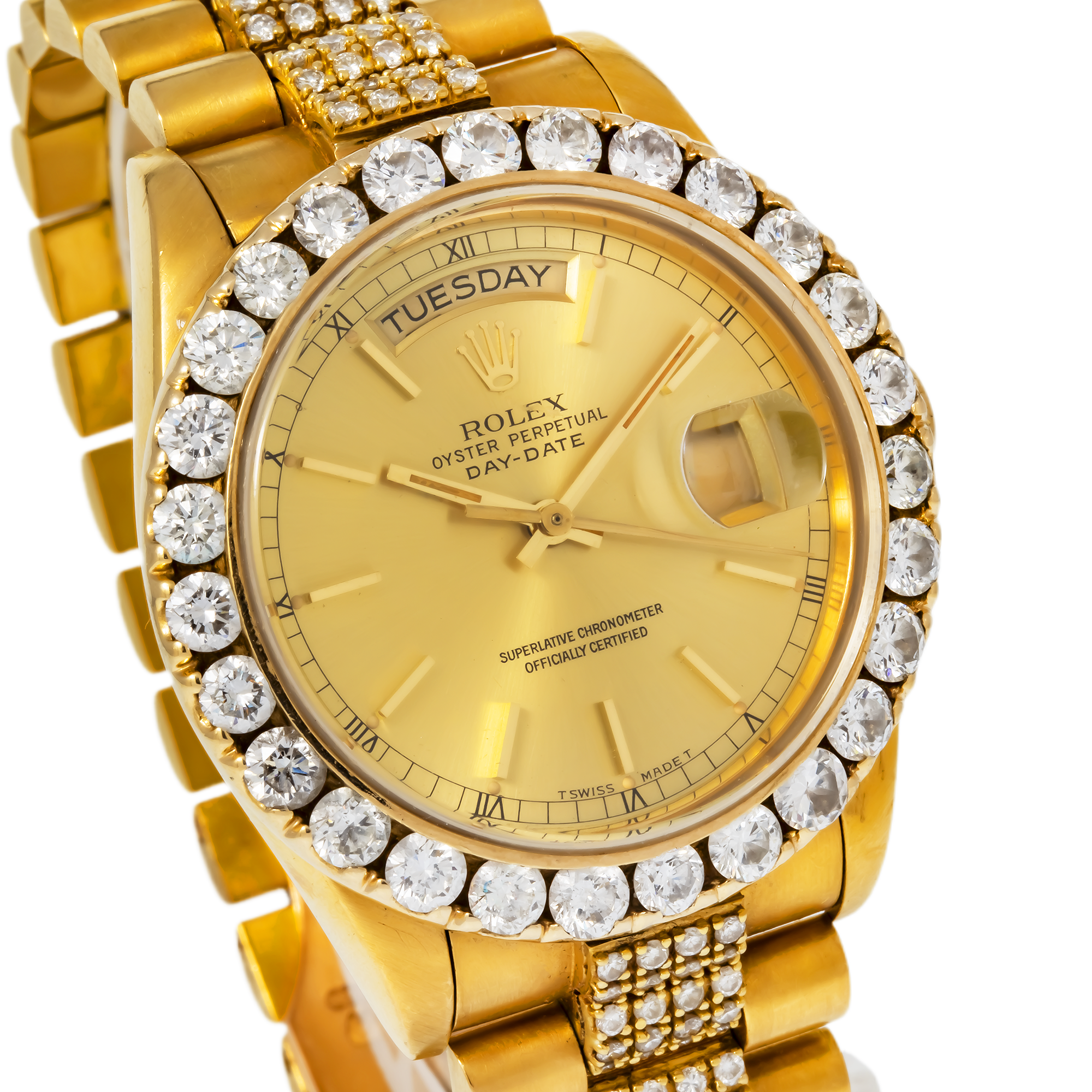 ROLEX DAY-DATE 18078 36MM CHAMPAGNE DIAL AND DIAMOND BEZEL