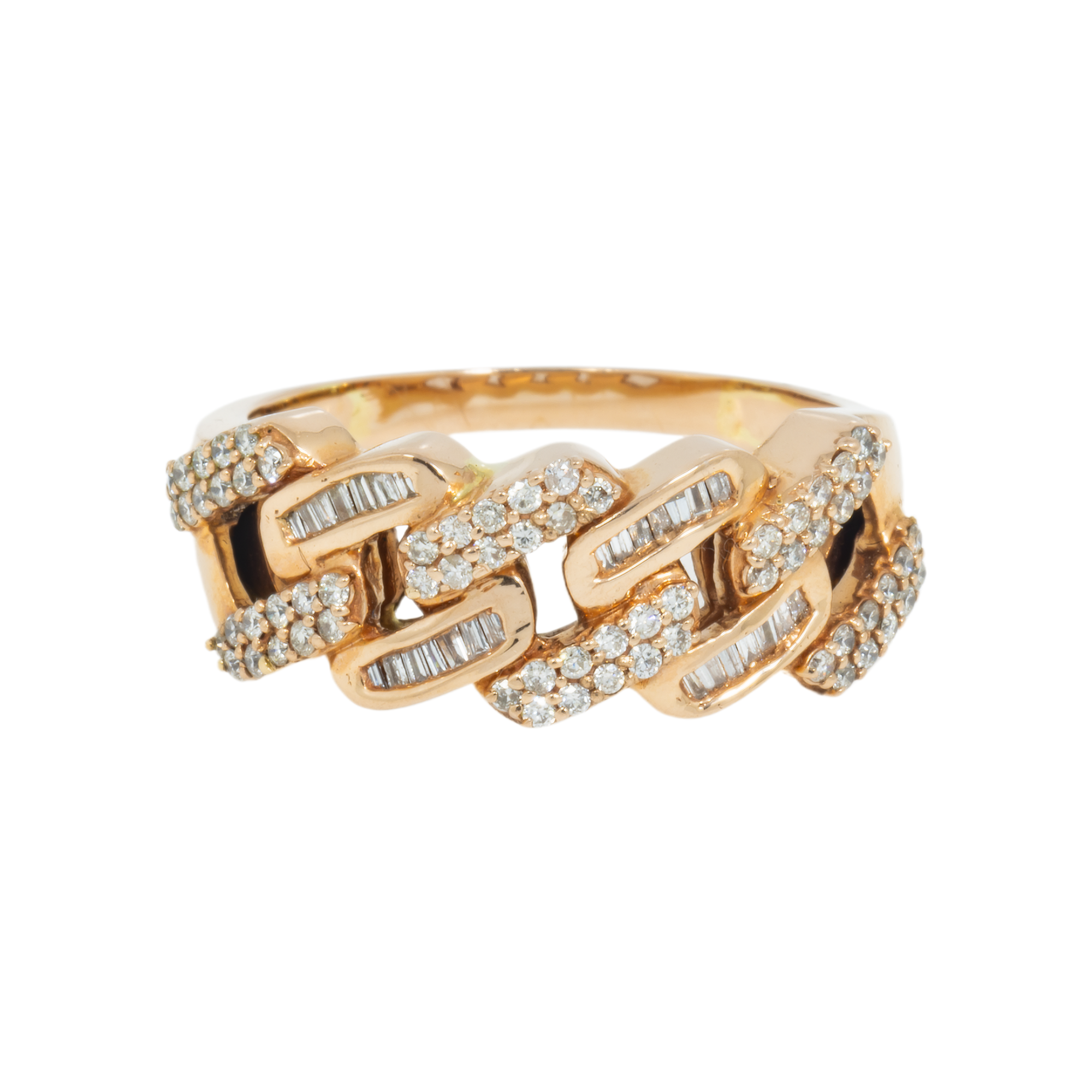 14K GOLD BAGUETTE AND ROUND DIAMOND CUBAN LINK RING 0.55 CT
