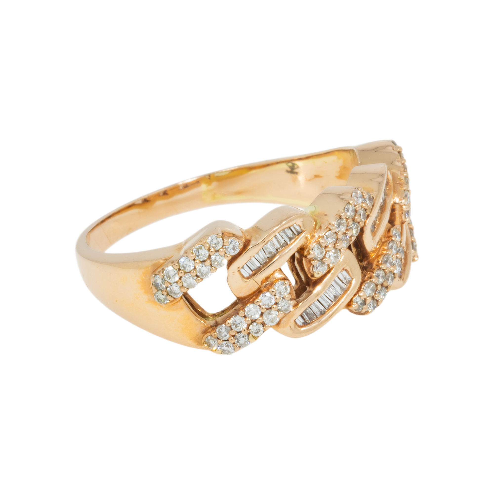14K GOLD BAGUETTE AND ROUND DIAMOND CUBAN LINK RING 0.55 CT