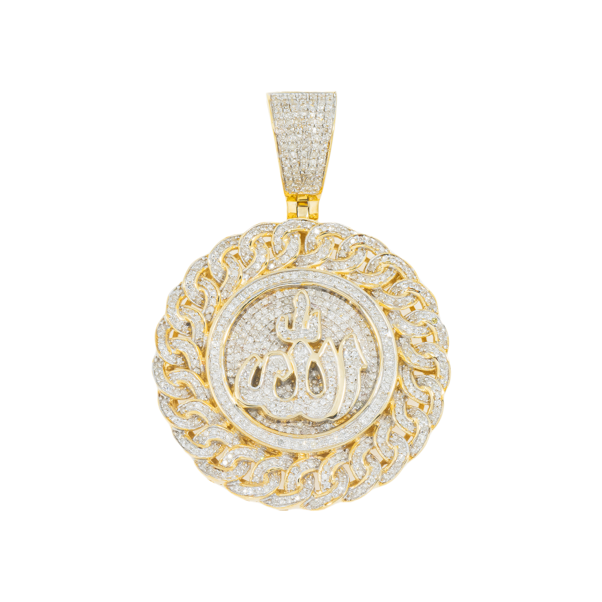 10K GOLD DIAMOND ALLAH MEDALLION PENDANT 1.25 CT