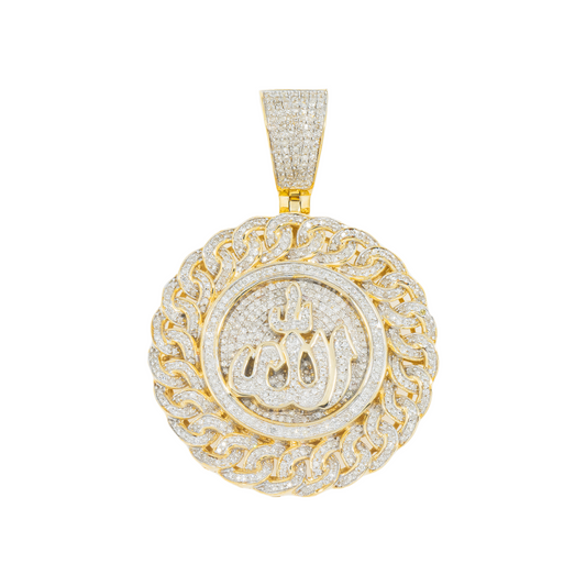 10K GOLD DIAMOND ALLAH MEDALLION PENDANT 1.25 CT