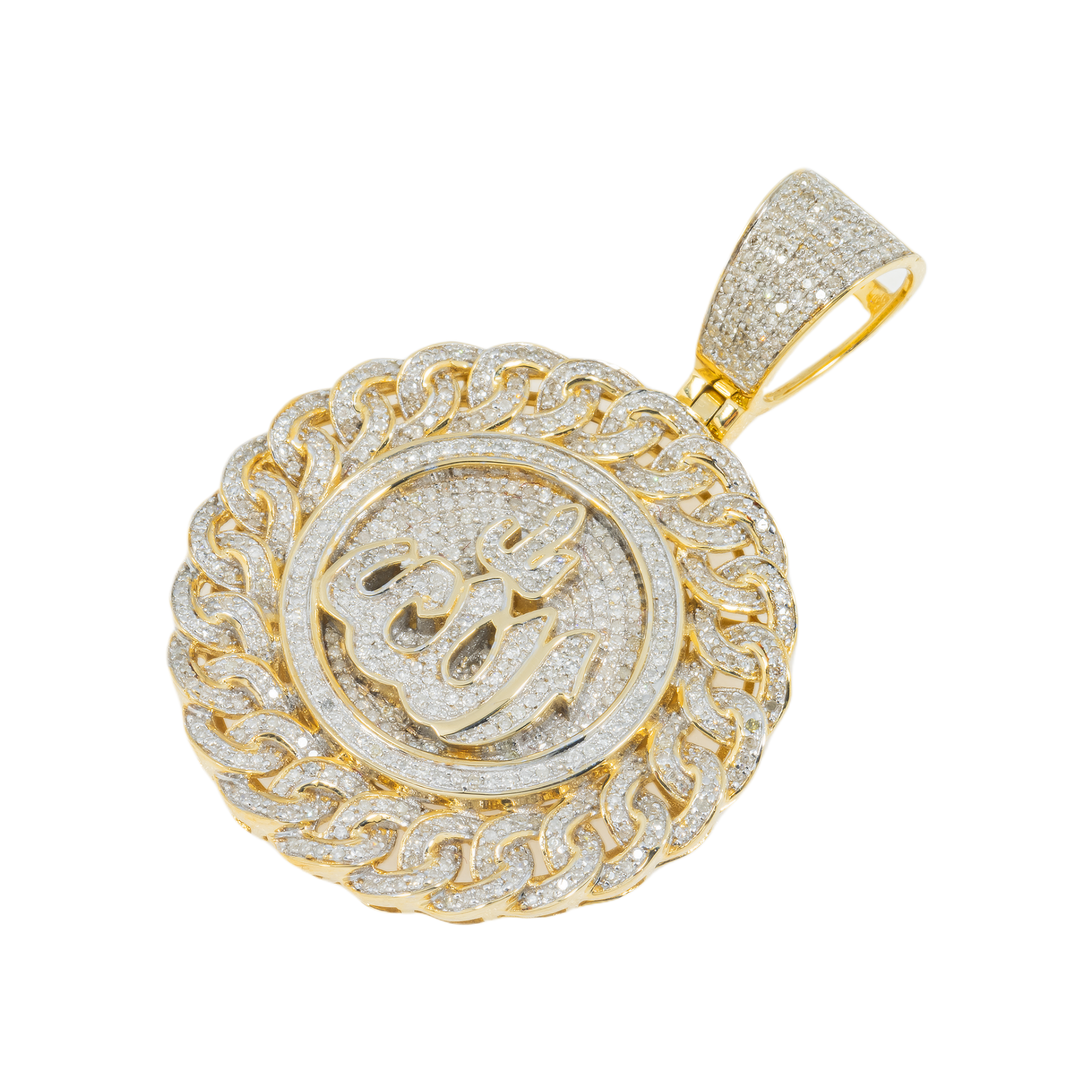 10K GOLD DIAMOND ALLAH MEDALLION PENDANT 1.25 CT