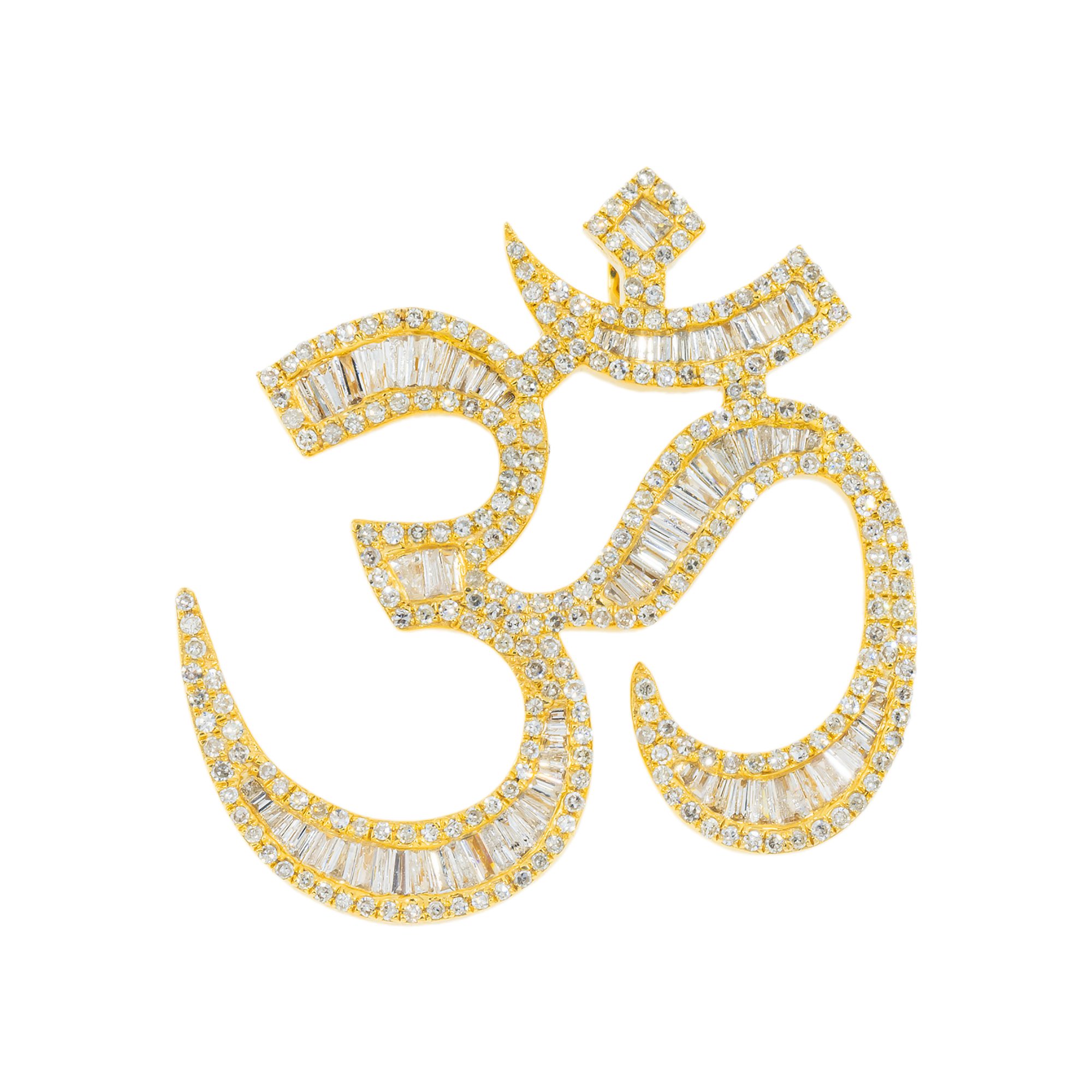 10K GOLD ROUND AND BAGUETTE DIAMOND ALLAH PENDANT 2.22 CT