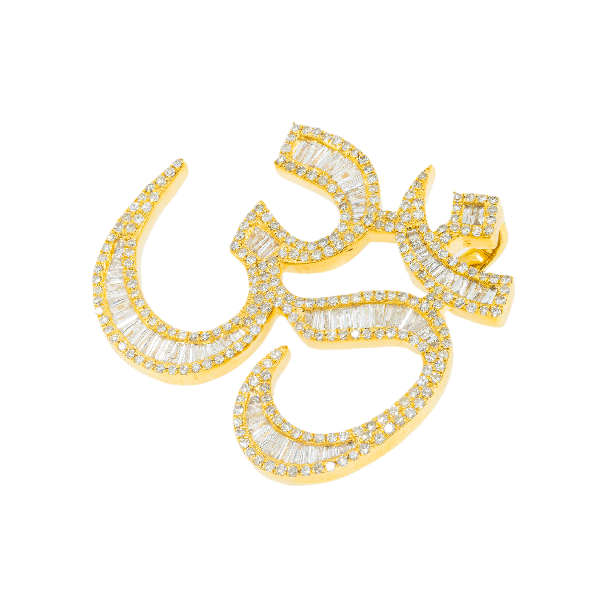 10K GOLD ROUND AND BAGUETTE DIAMOND ALLAH PENDANT 2.22 CT