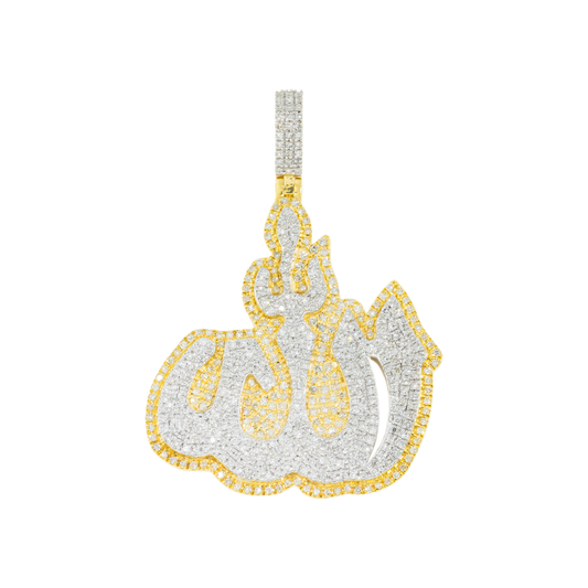 10K GOLD TWO TONE DIAMOND 3D ALLAH PENDANT 1.45 CT