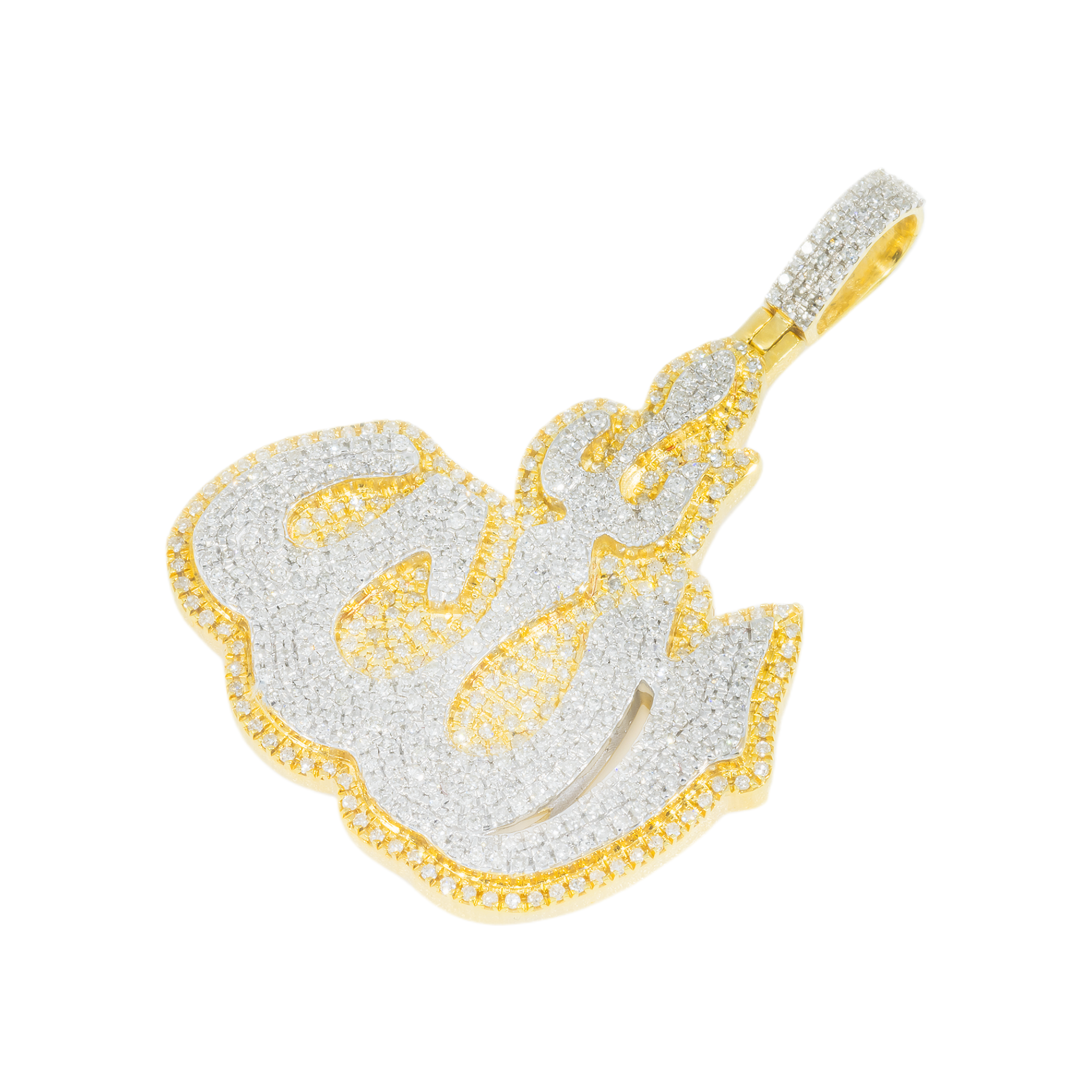 10K GOLD TWO TONE DIAMOND 3D ALLAH PENDANT 1.45 CT