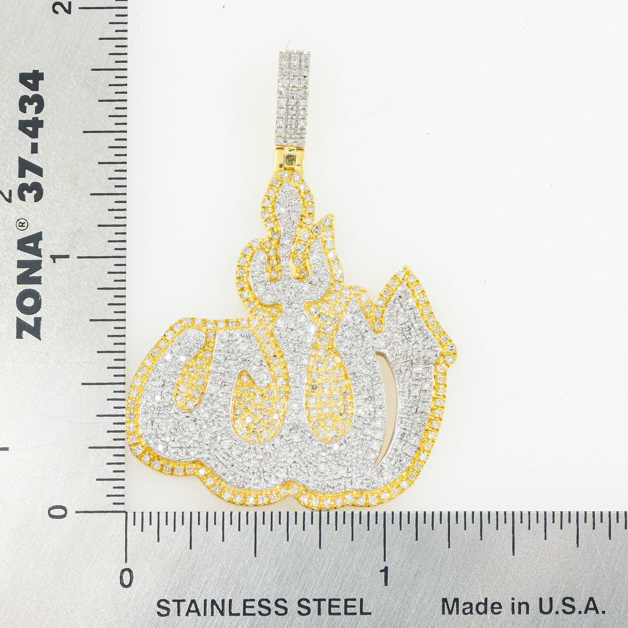 10K GOLD TWO TONE DIAMOND 3D ALLAH PENDANT 1.45 CT