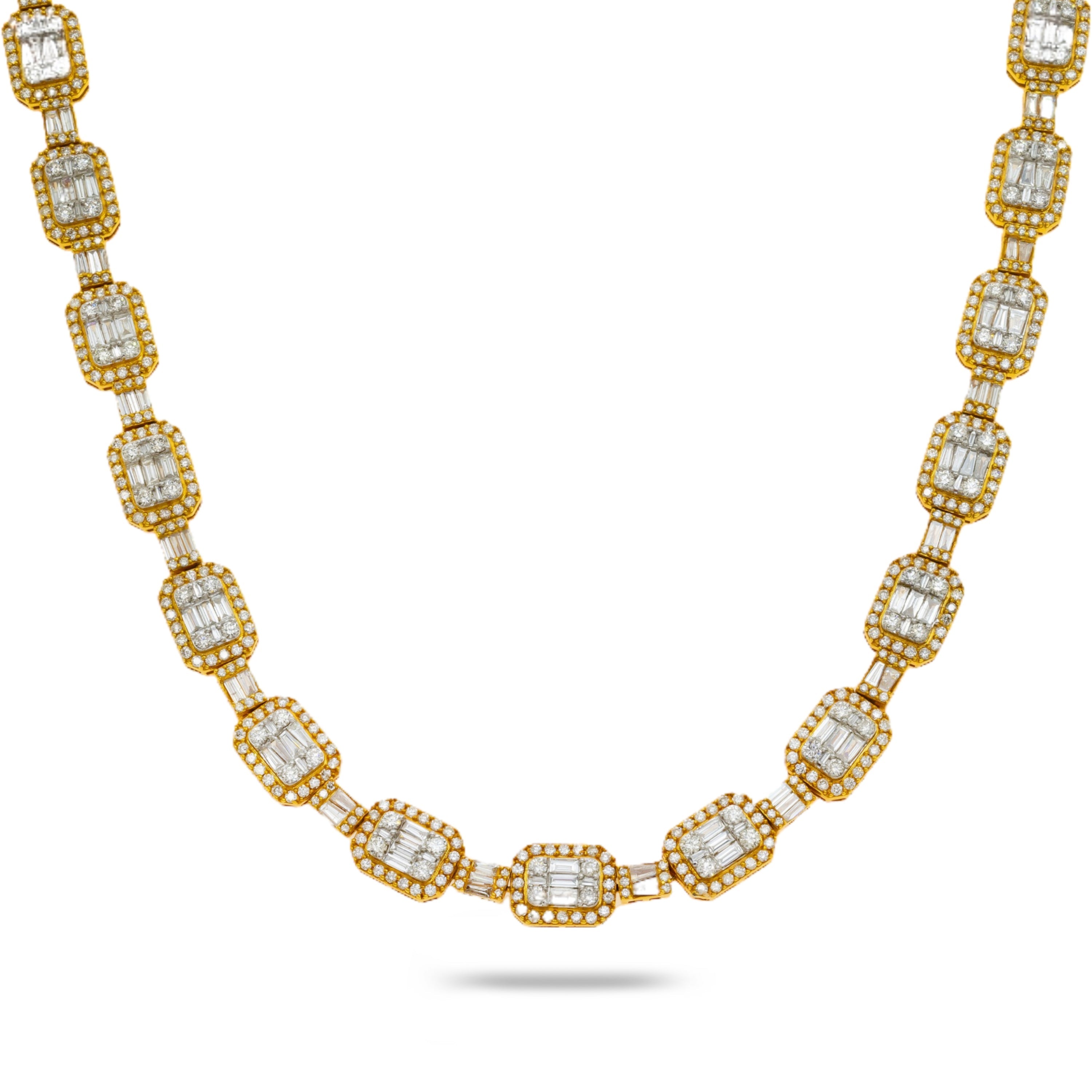10K GOLD BAGUETTE DIAMOND EMERALD CLUSTER CHAIN 17.50 CT