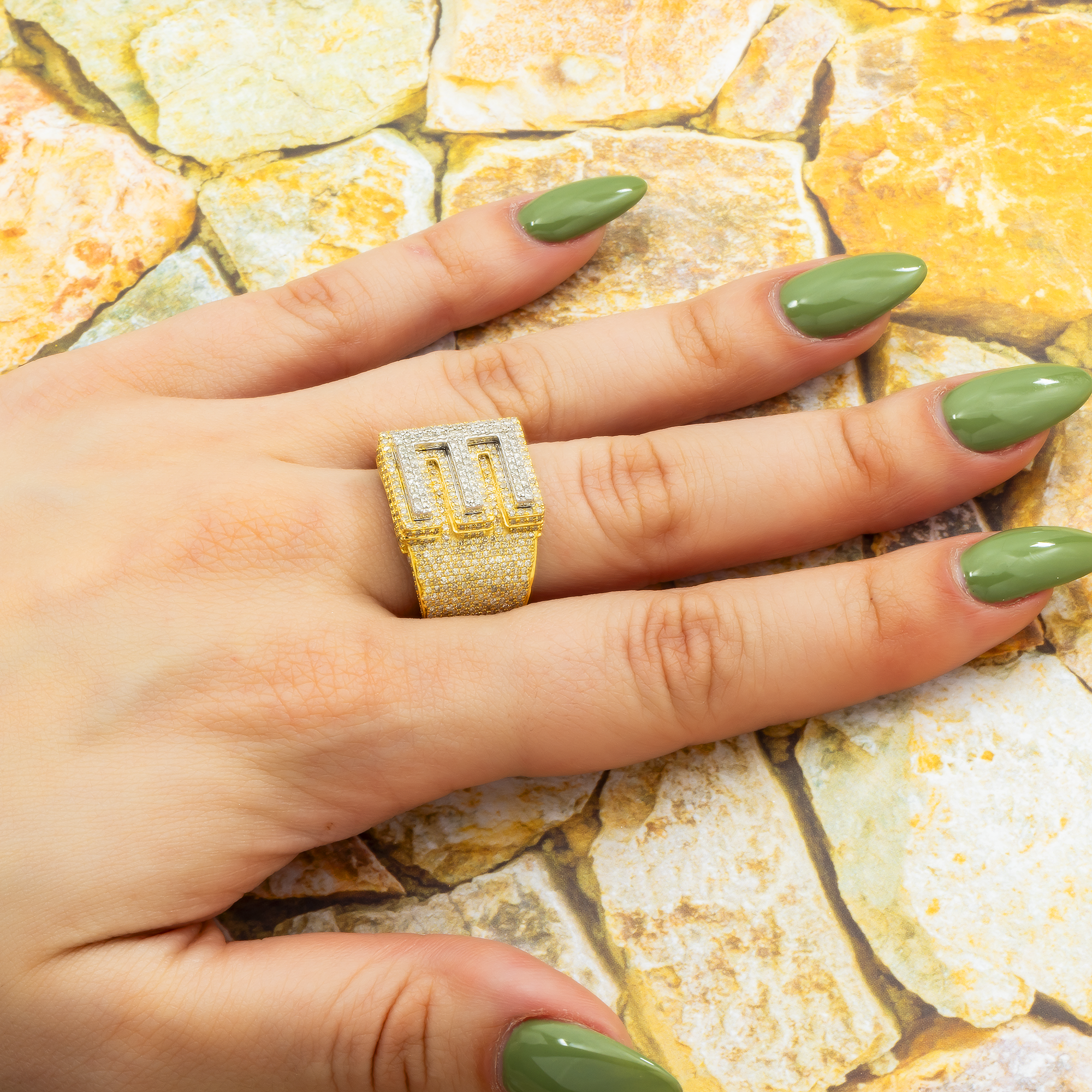 10K GOLD DIAMOND INITIAL LETTER E STATEMENT RING 2.48 CT