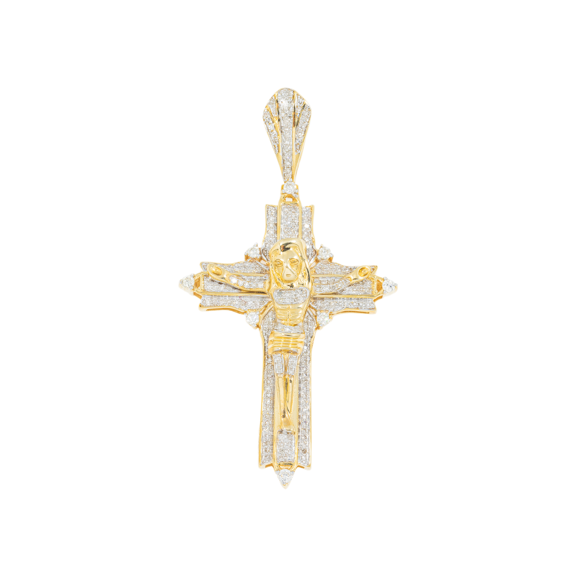 10K GOLD DIAMOND CRUCIFIX CROSS WITH JESUS PENDANT 0.50 CT