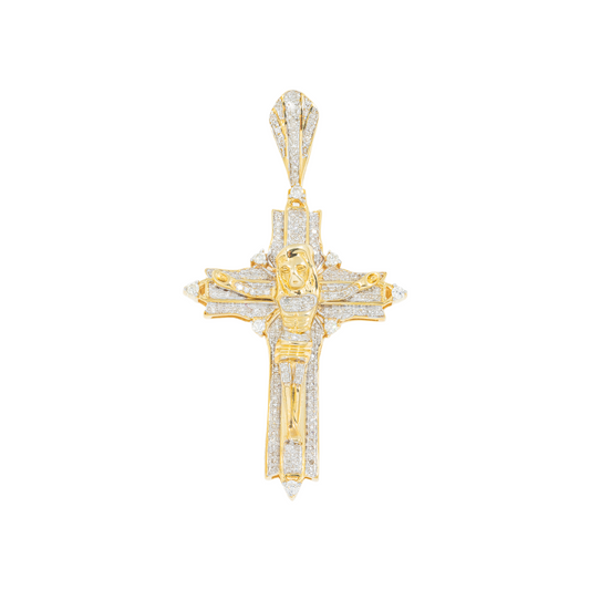 10K GOLD DIAMOND CRUCIFIX CROSS WITH JESUS PENDANT 0.50 CT