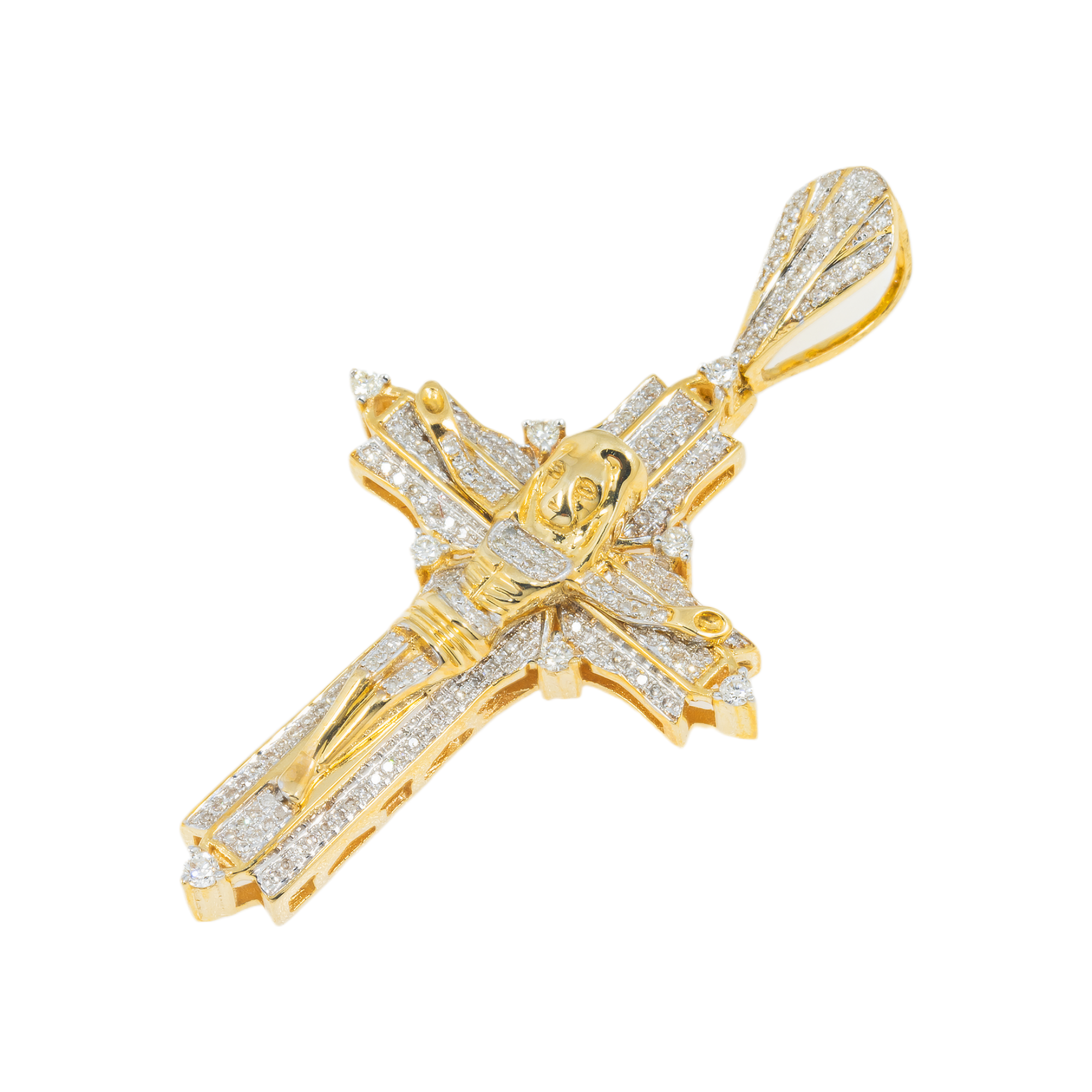 10K GOLD DIAMOND CRUCIFIX CROSS WITH JESUS PENDANT 0.50 CT