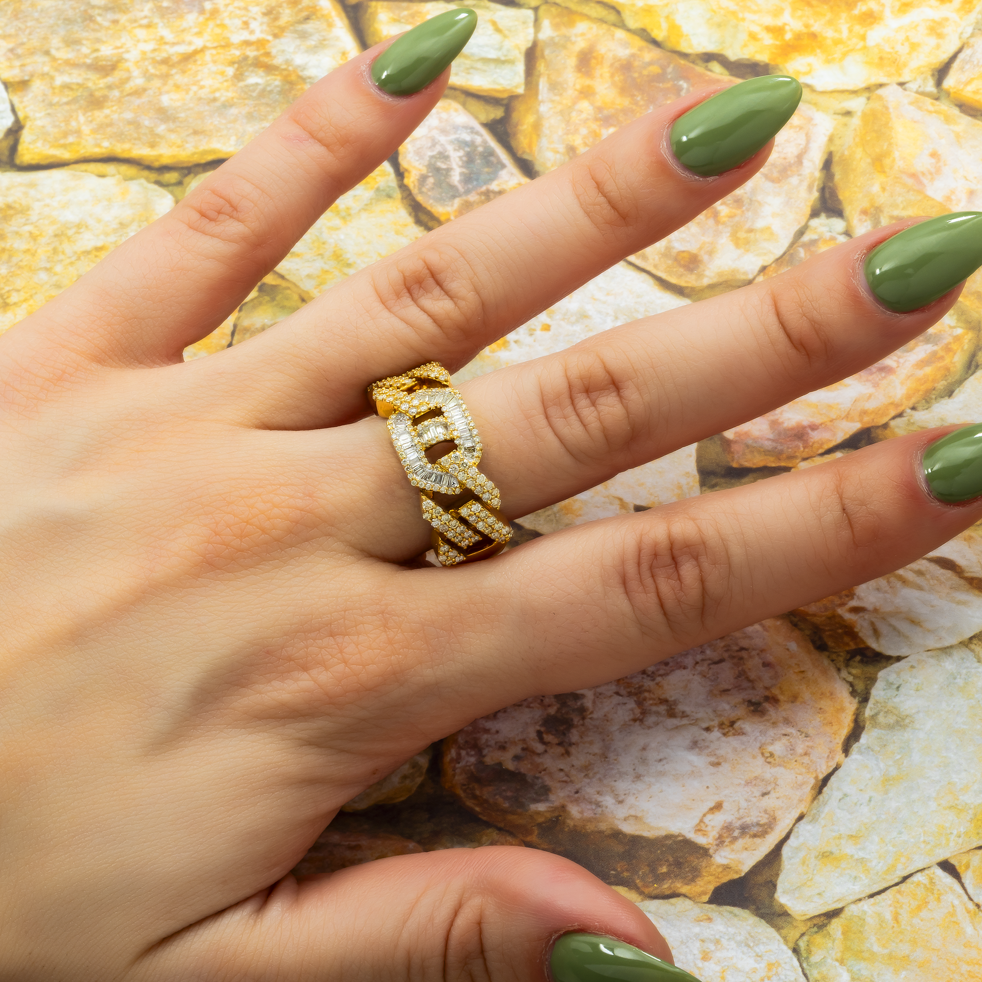 14K GOLD DIAMOND MARINER AND CUBAN LINK RING 1.40 CT