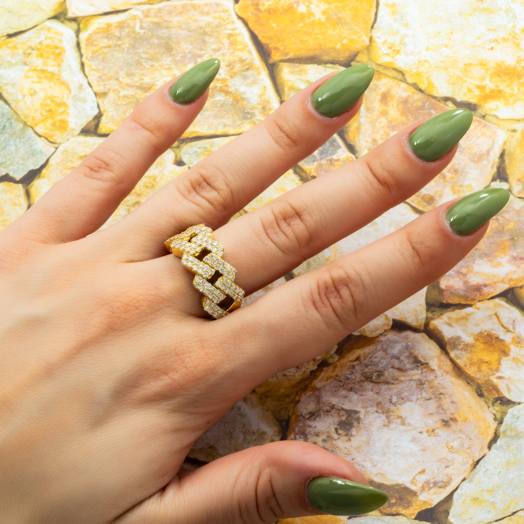 14K GOLD DIAMOND CUBAN LINK RING 2.16 CT