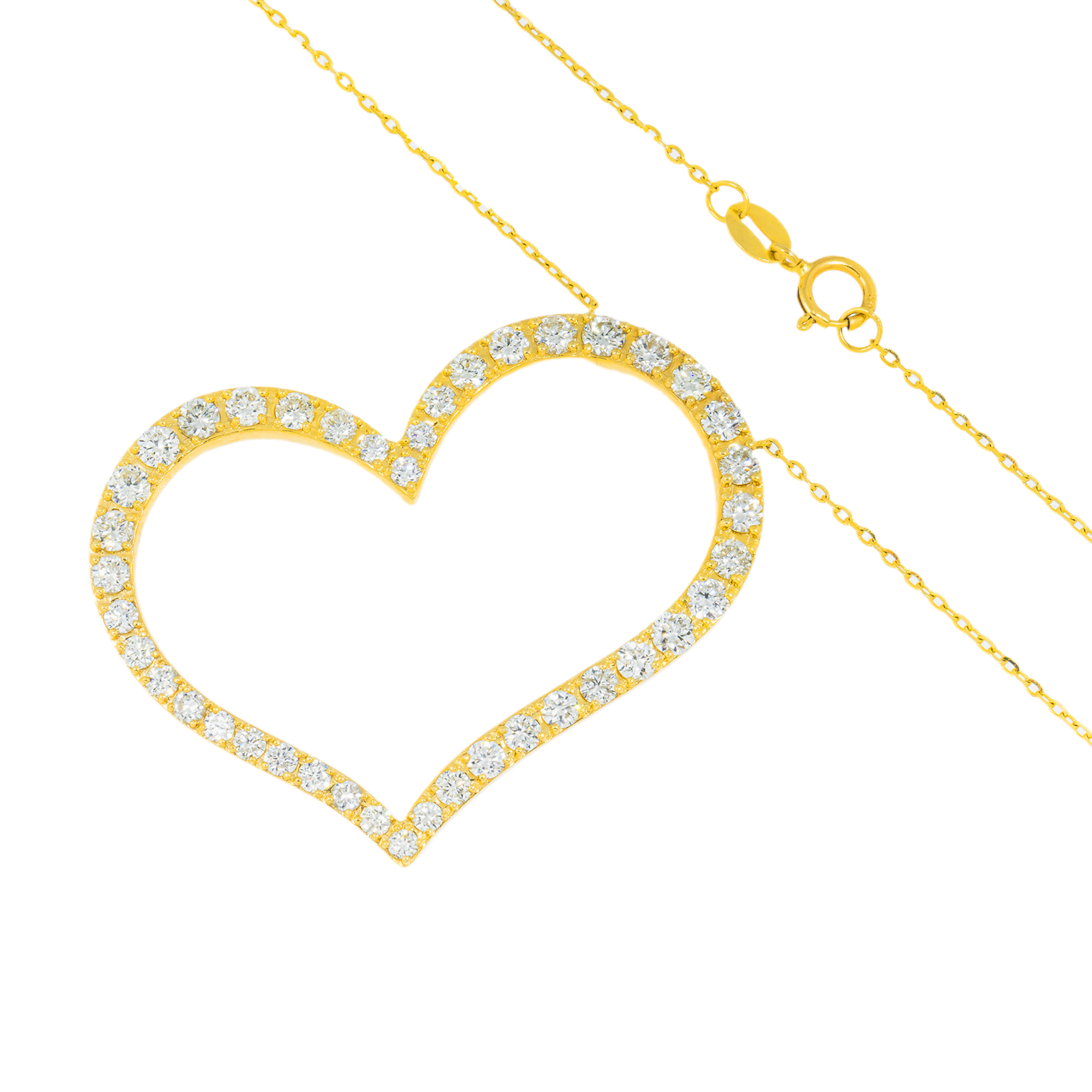 14K GOLD DIAMOND OPEN HEART NECKLACE 2.25 CT