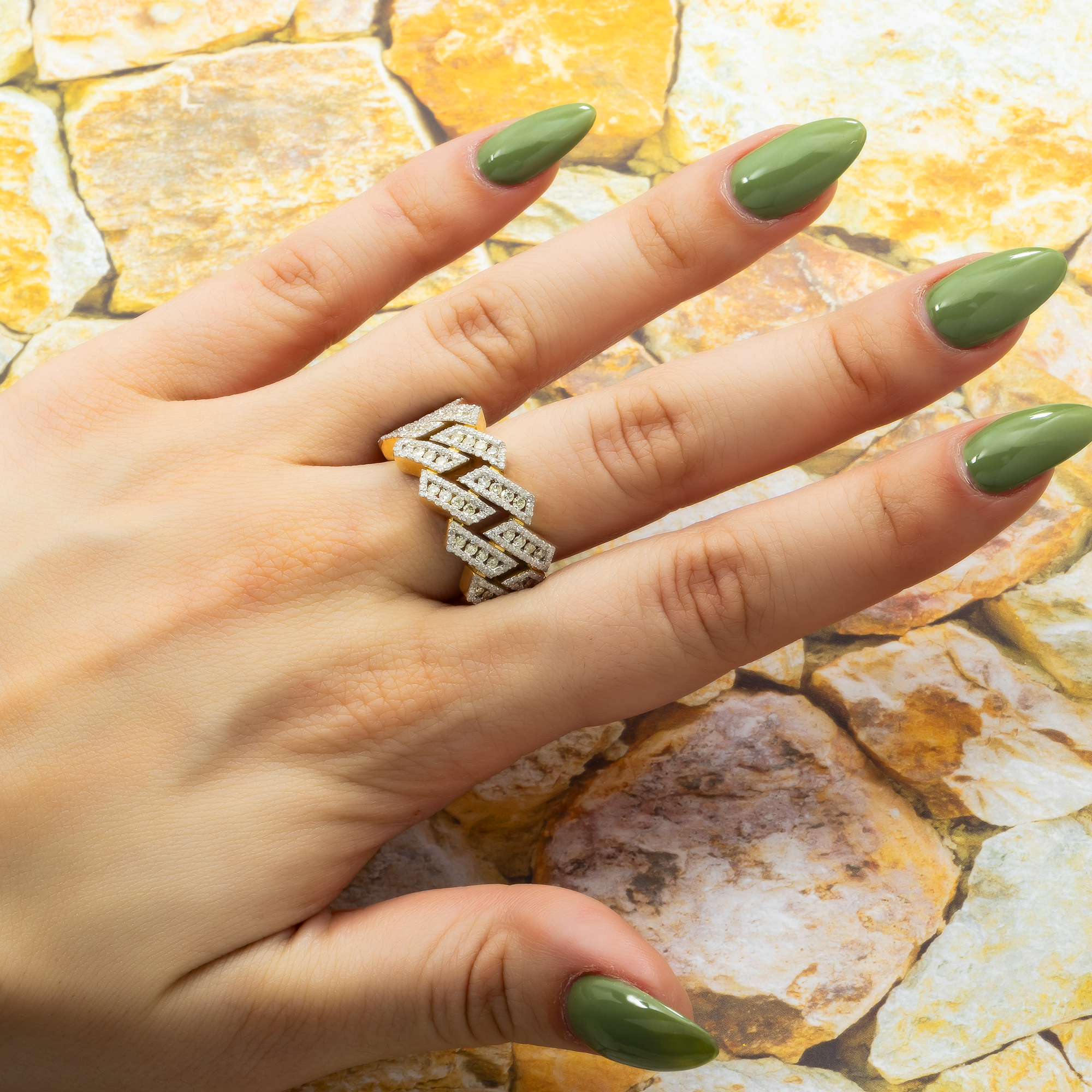 14K GOLD DIAMOND CUBAN LINK RING 2.10 CT