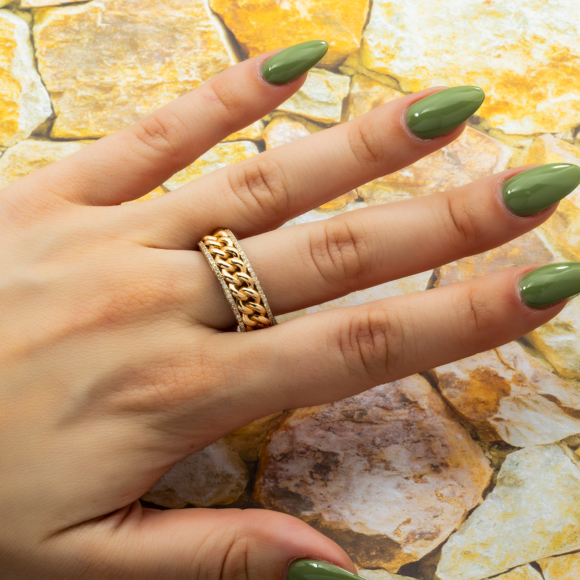 14K GOLD DIAMOND CUBAN LINK RING 0.75 CT