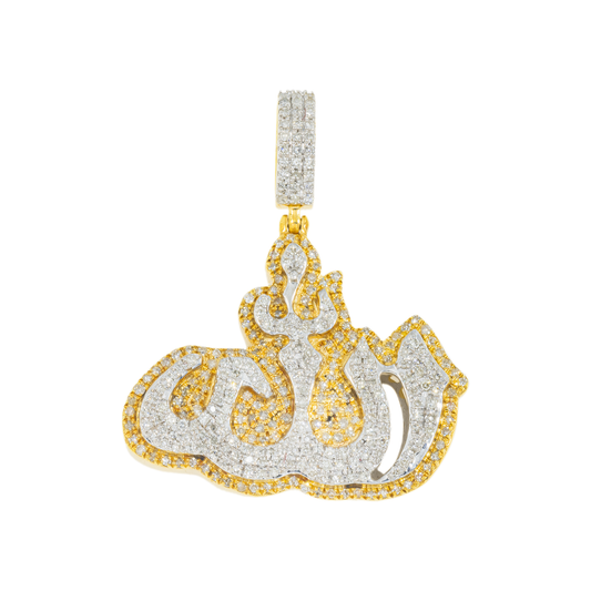 10K GOLD TWO TONE DIAMOND 3D ALLAH PENDANT 0.80 CT