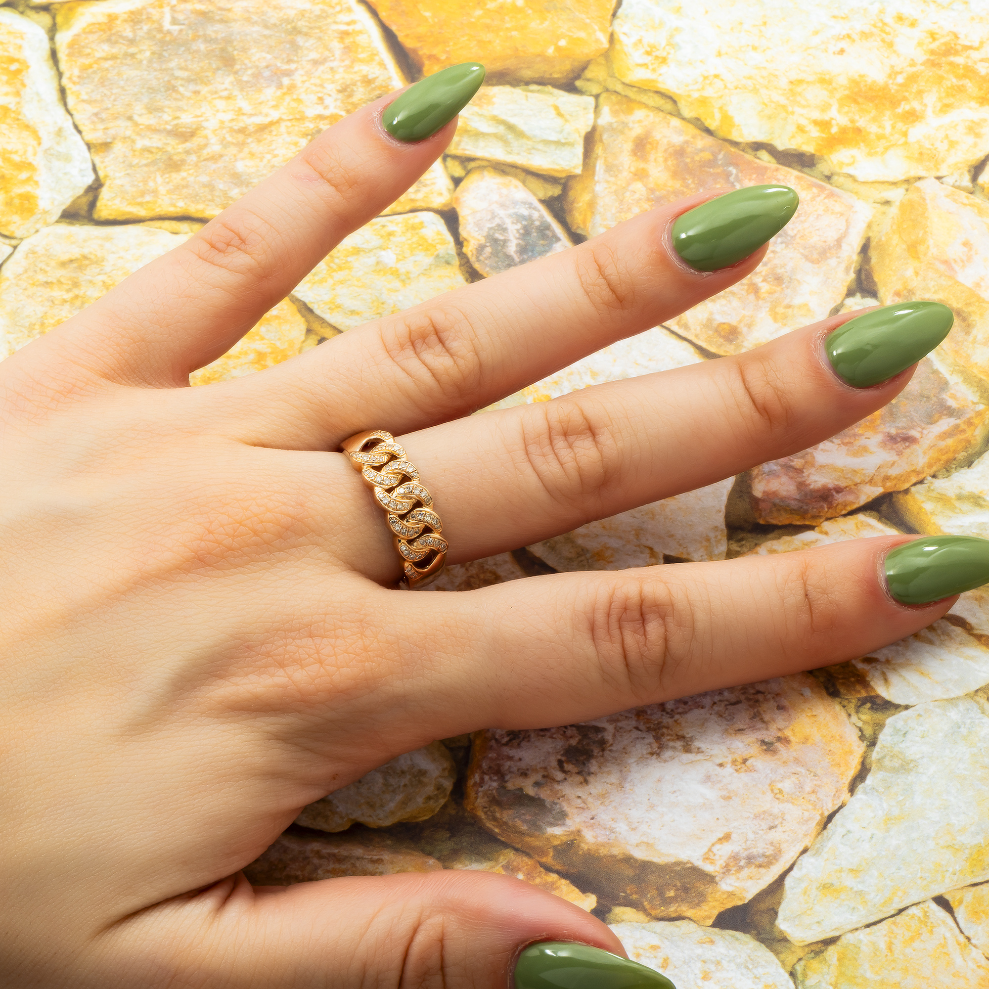 14K GOLD DIAMOND CUBAN LINK RING 0.28 CT