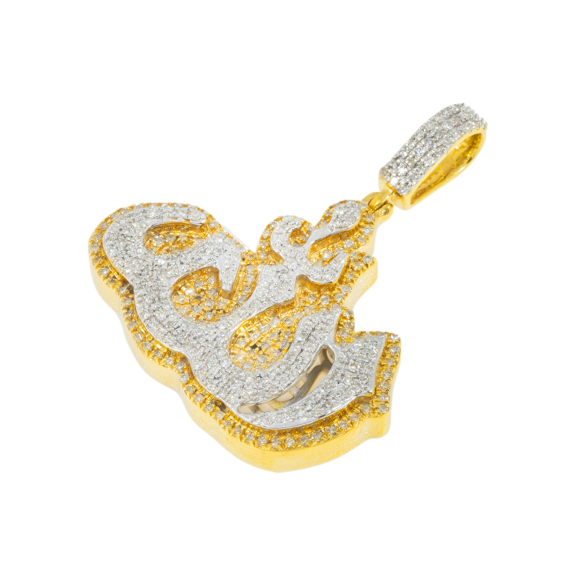 10K GOLD TWO TONE DIAMOND 3D ALLAH PENDANT 0.80 CT