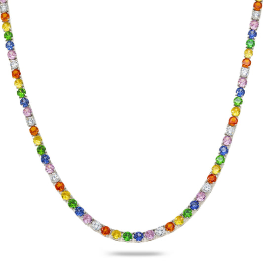 14K GOLD MULTICOLOR CZ SAPPHIRE TENNIS CHAIN 51.04 CTW