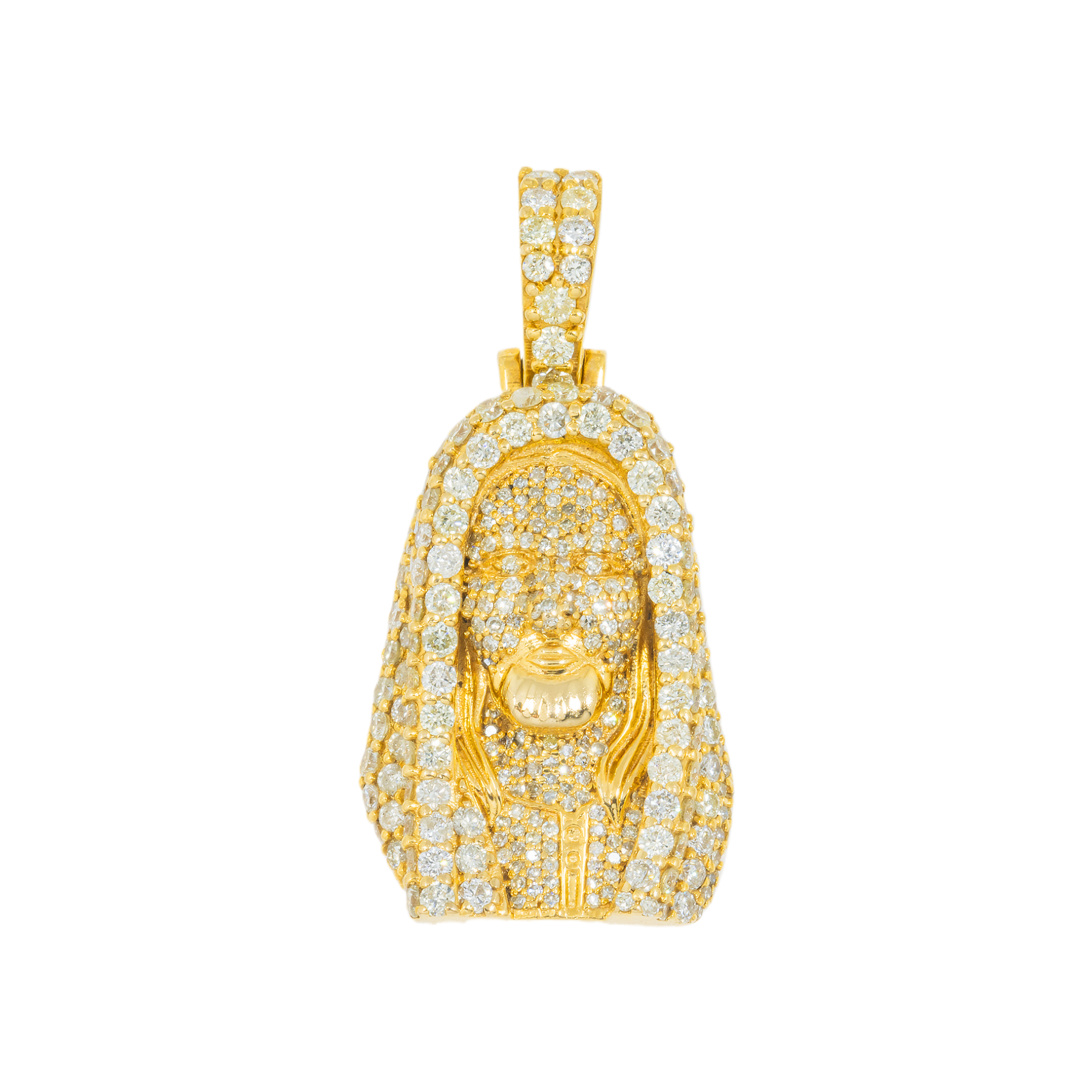 14K GOLD DIAMOND JESUS HEAD PENDANT 3.40 CT