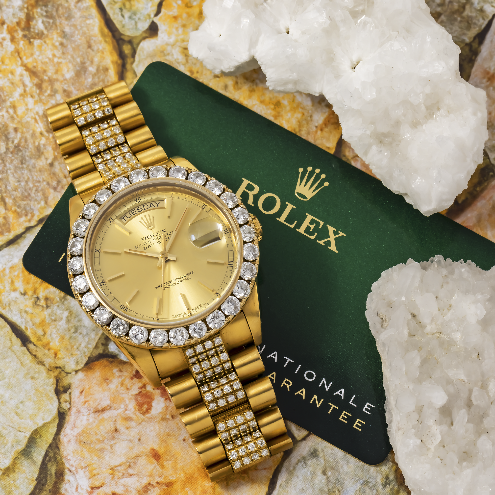 ROLEX DAY-DATE 18078 36MM CHAMPAGNE DIAL AND DIAMOND BEZEL