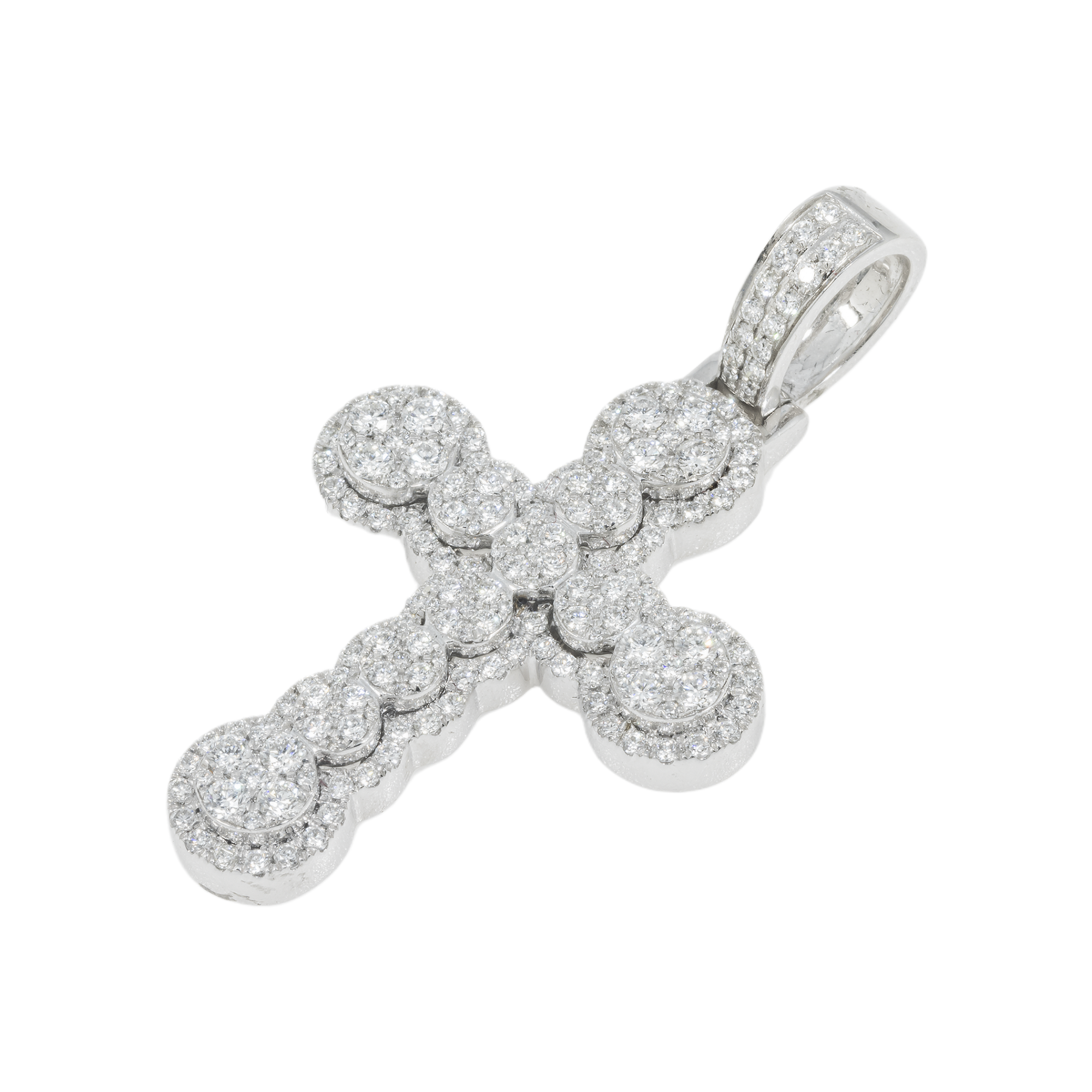 14K GOLD DIAMOND CLUSTER FLARED CROSS PENDANT 2.30 CT