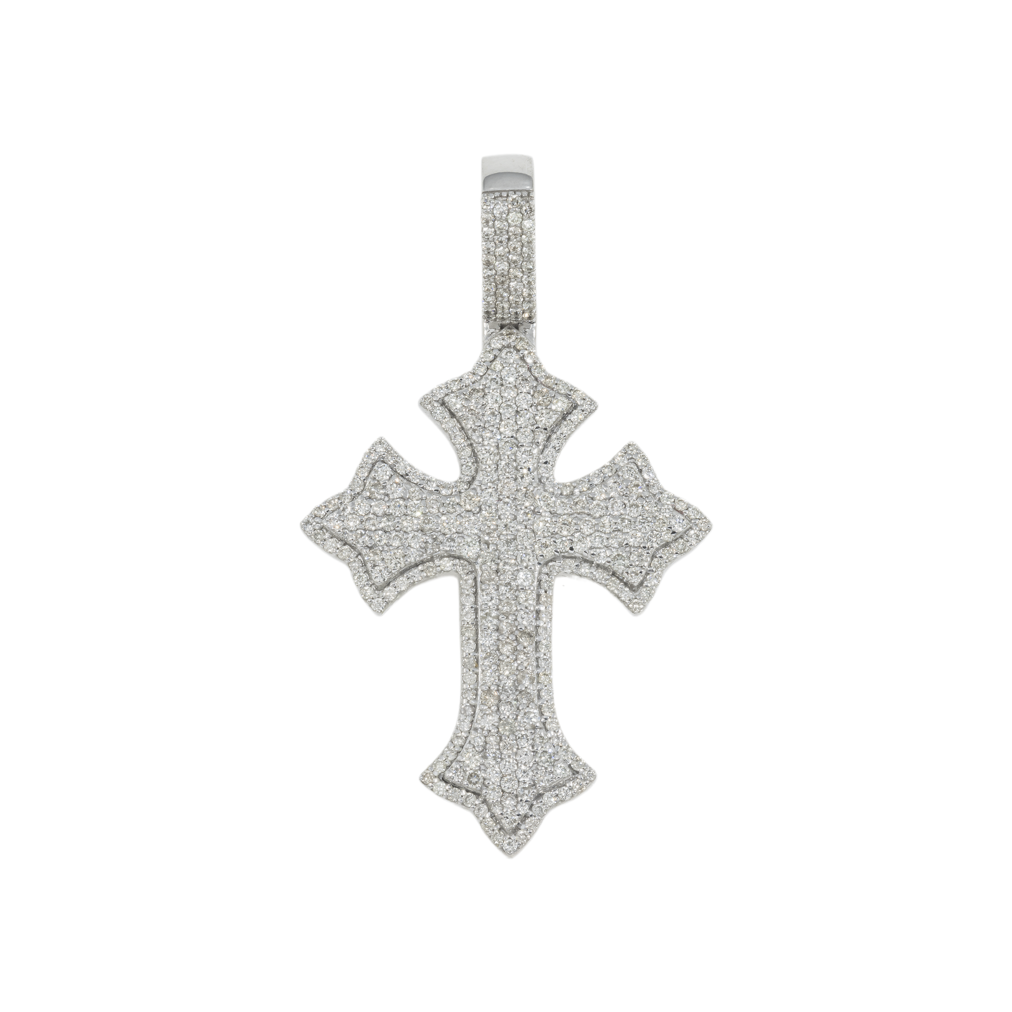 14K GOLD PAVE DIAMOND FLEUR DE LIS CROSS PENDANT 1.40 CT