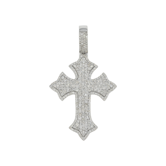14K GOLD PAVE DIAMOND FLEUR DE LIS CROSS PENDANT 1.40 CT