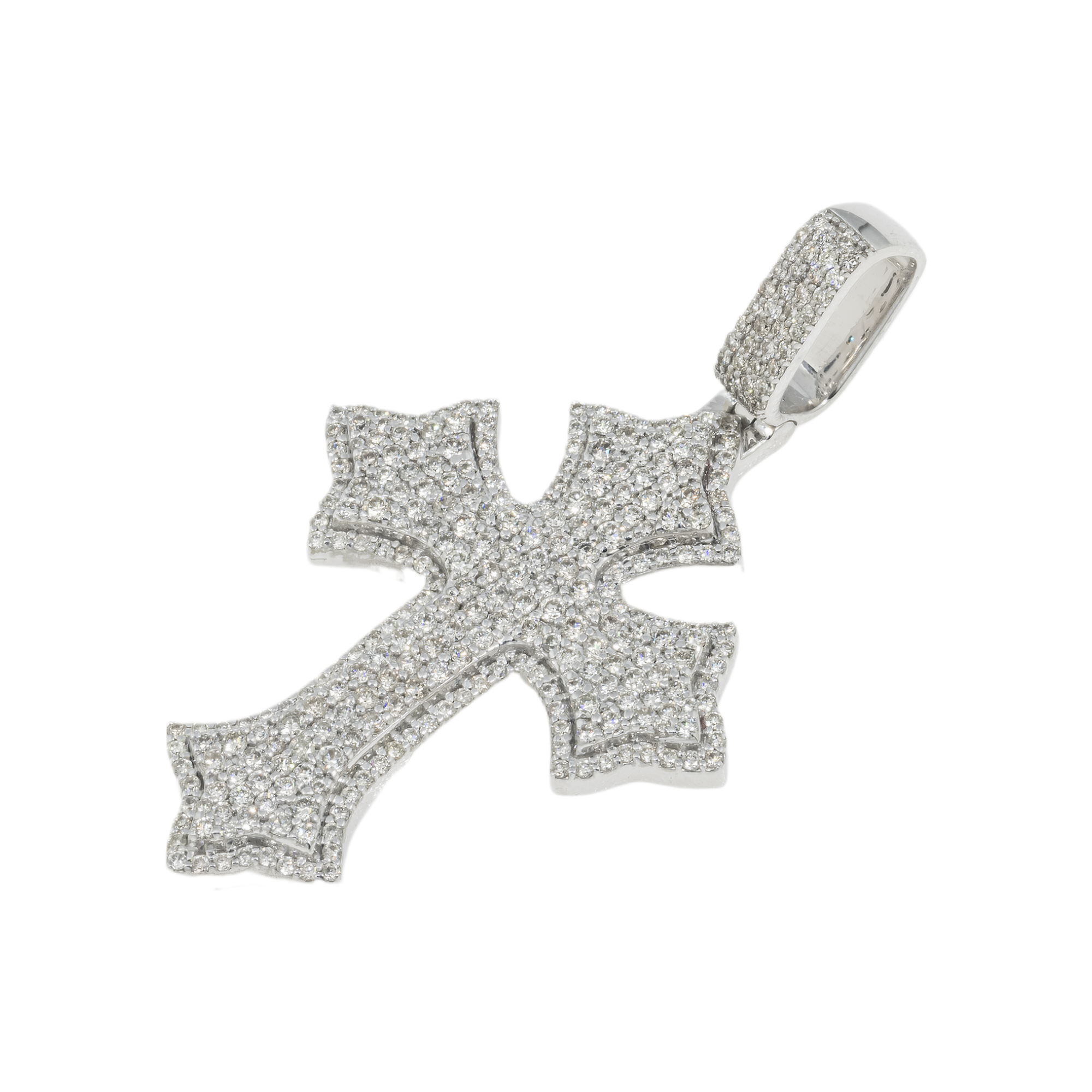 14K GOLD PAVE DIAMOND FLEUR DE LIS CROSS PENDANT 1.40 CT