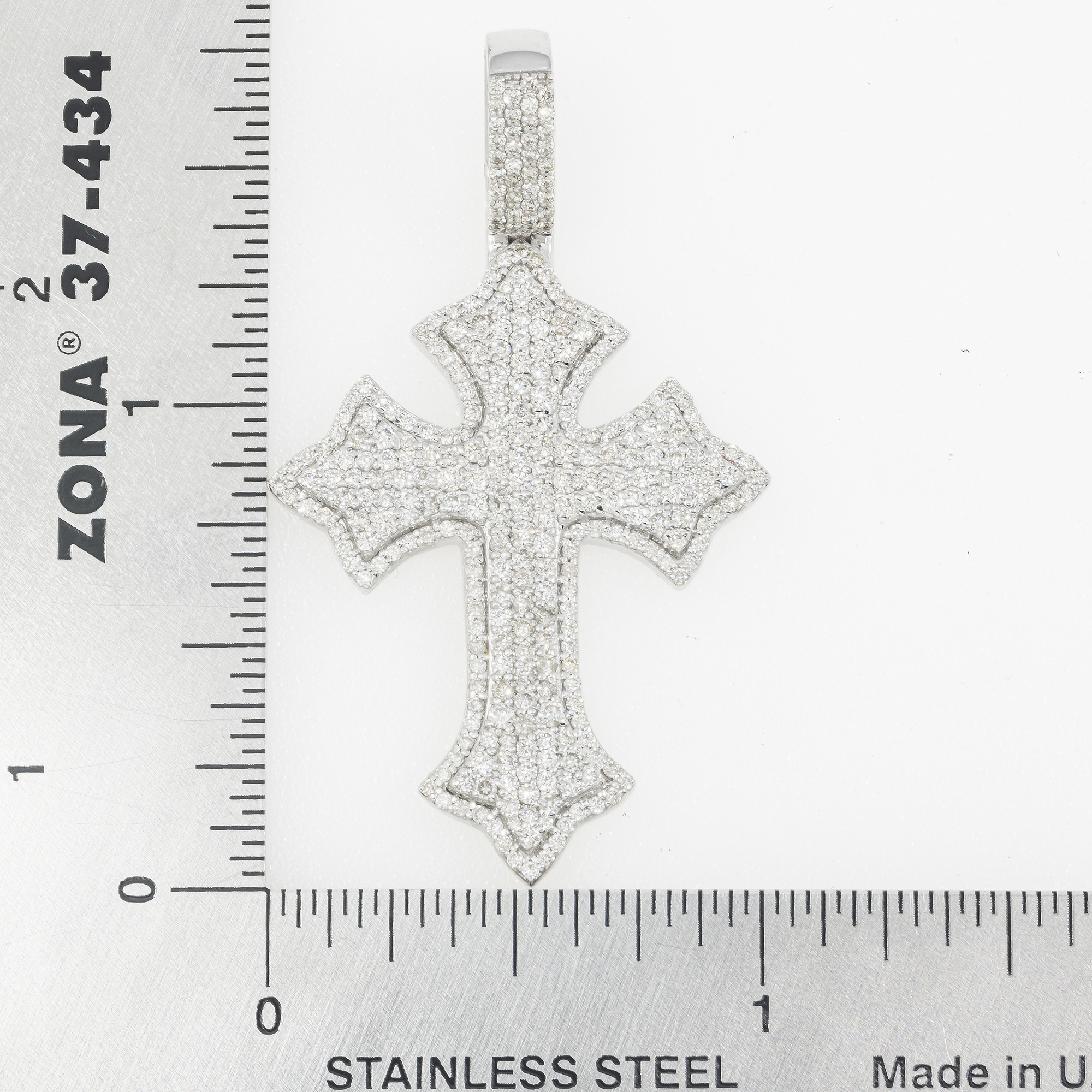 14K GOLD PAVE DIAMOND FLEUR DE LIS CROSS PENDANT 1.40 CT