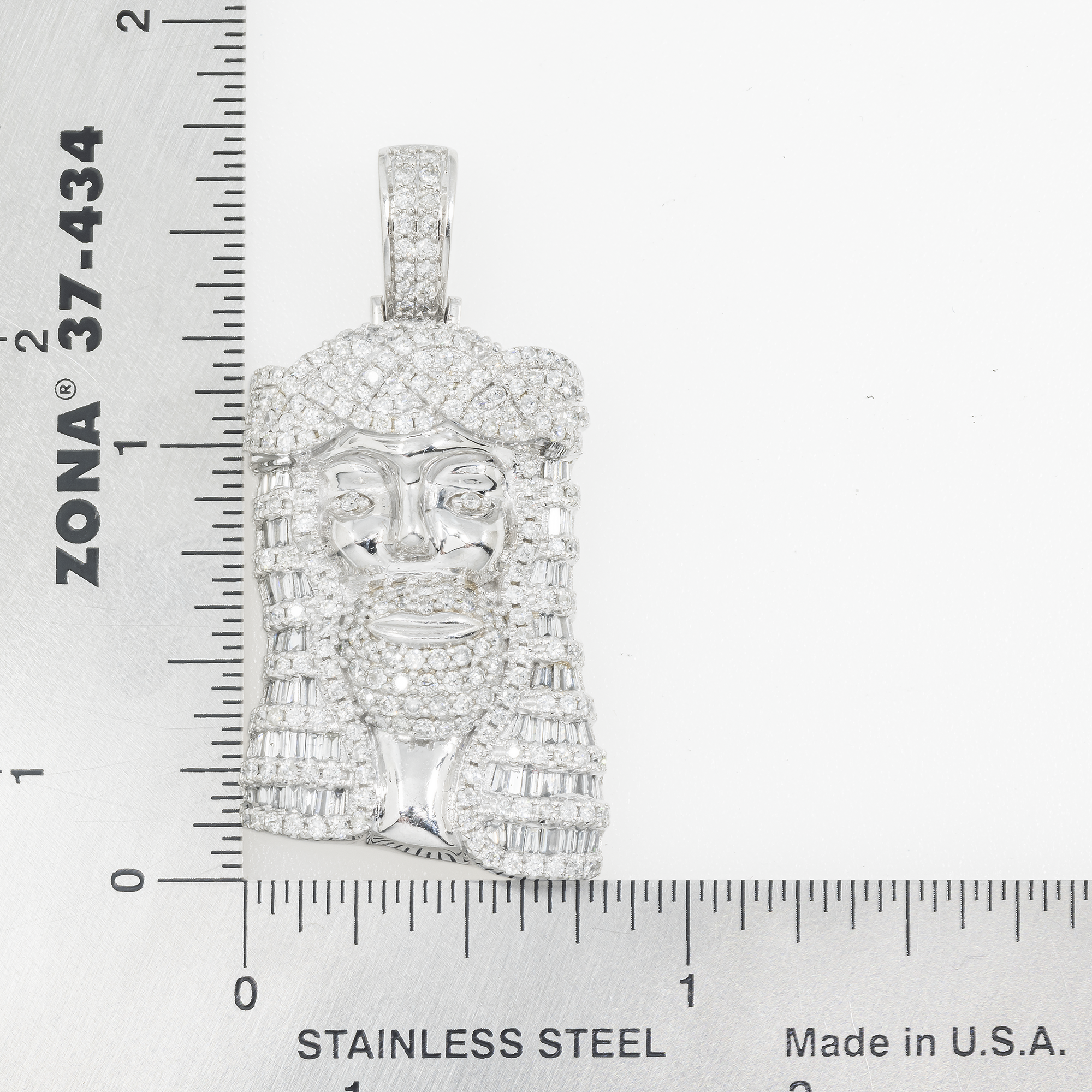 14K GOLD ROUND AND BAGUETTE DIAMOND JESUS HEAD PENDANT 2.50 CT