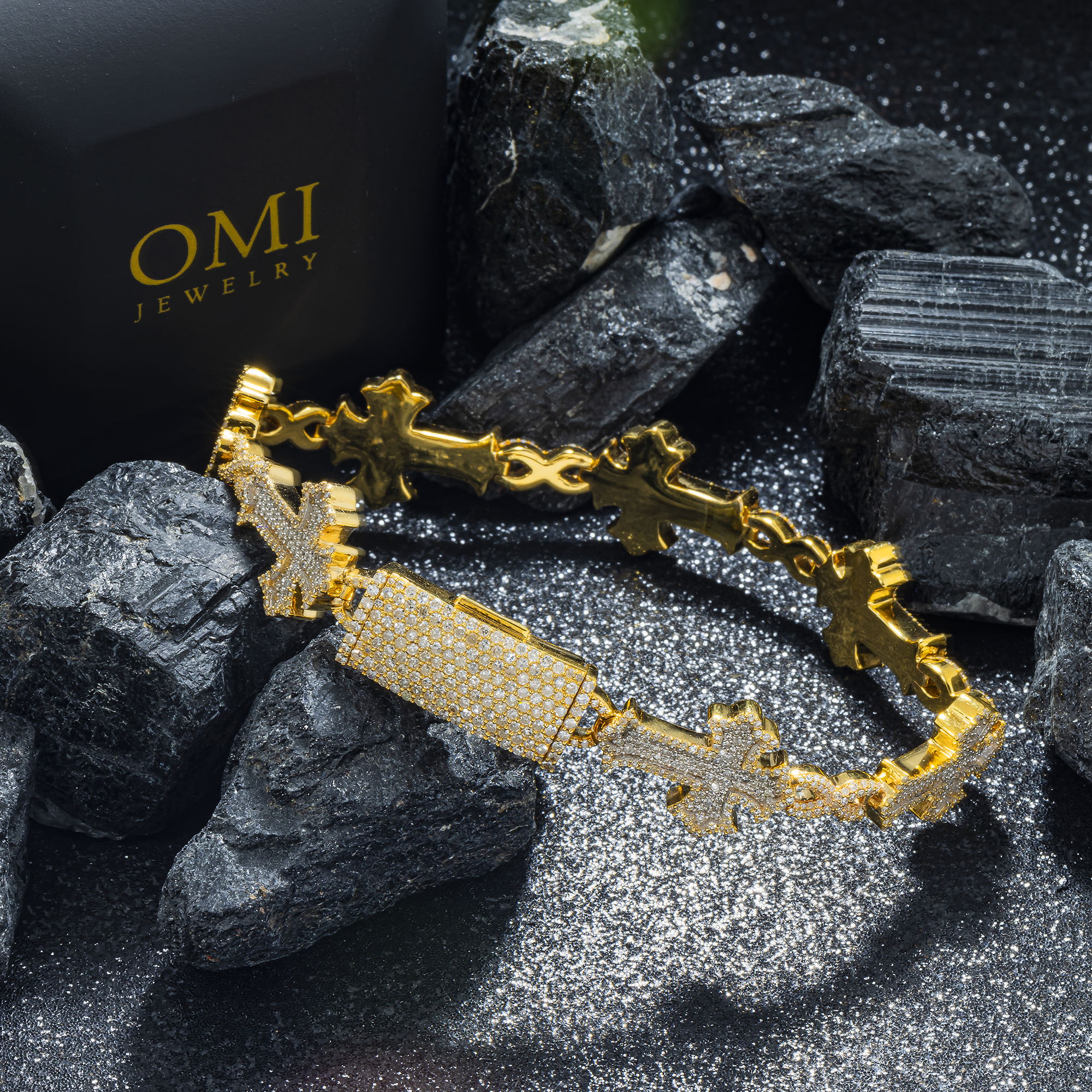 10K GOLD DIAMOND SIDEWAYS CROSS INFINITY LINK BRACELET 4.50 CT