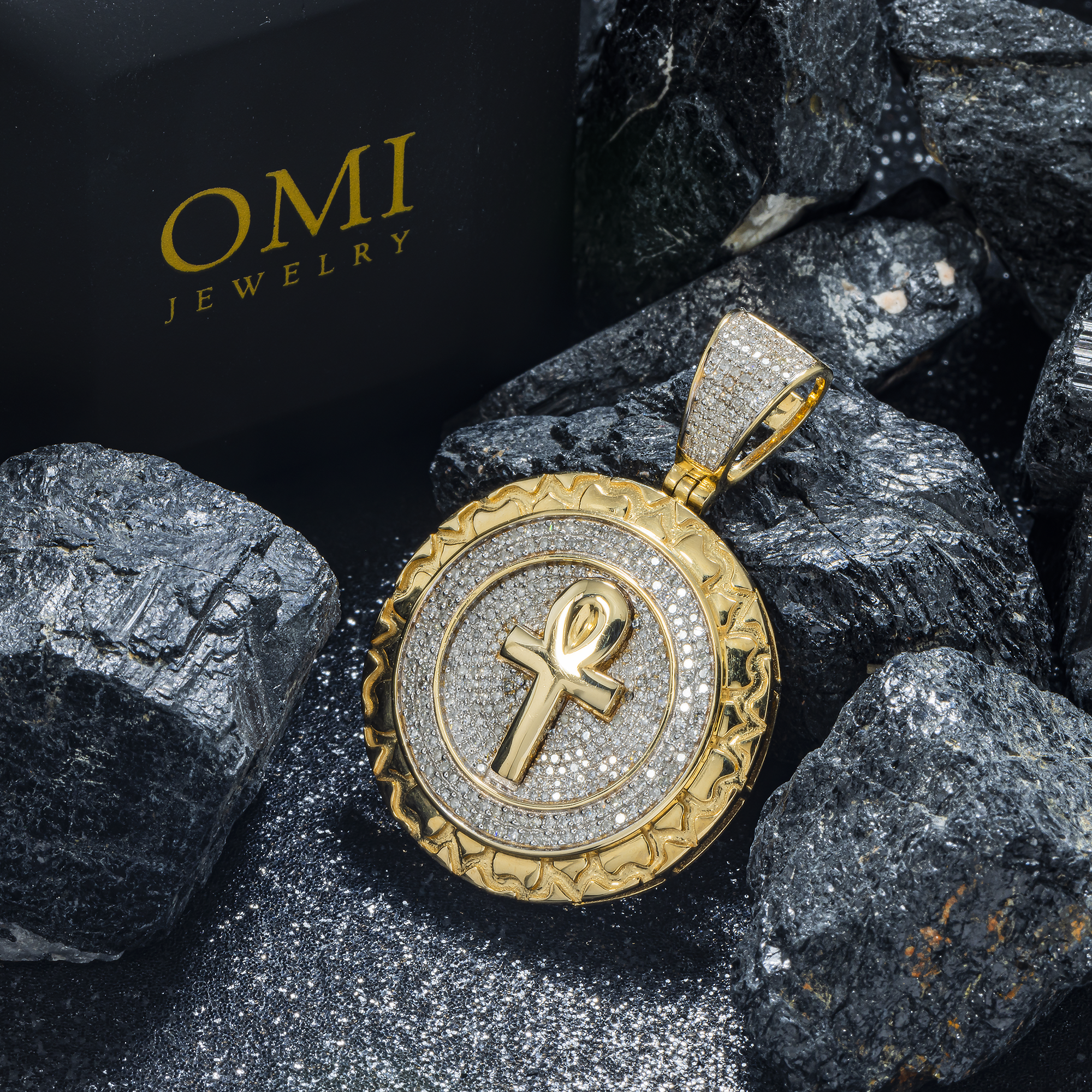 10K GOLD DIAMOND ANKH MEDALLION COIN PENDANT 0.80 CT