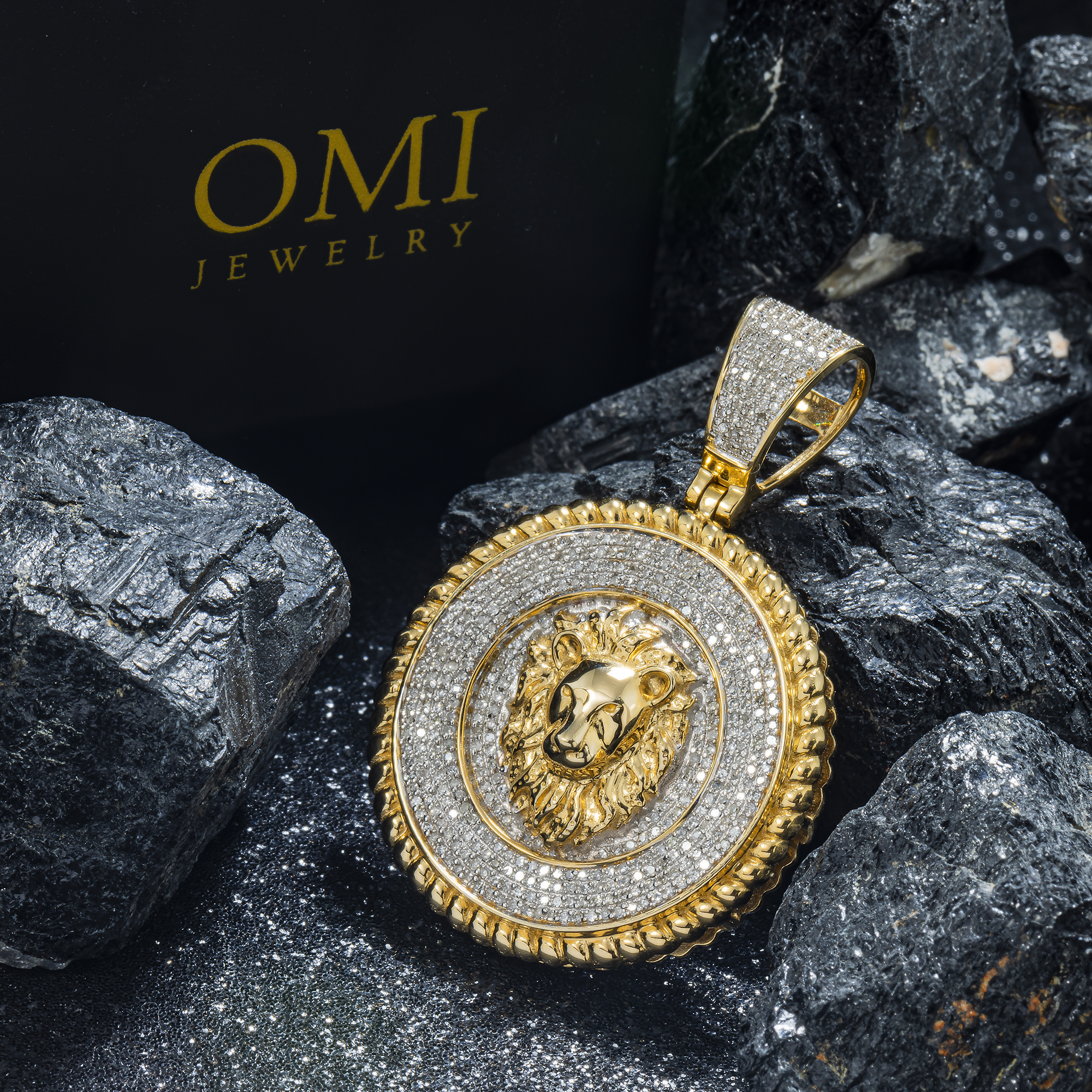 10K GOLD DIAMOND LION HEAD MEDALLION COIN PENDANT 0.80 CT