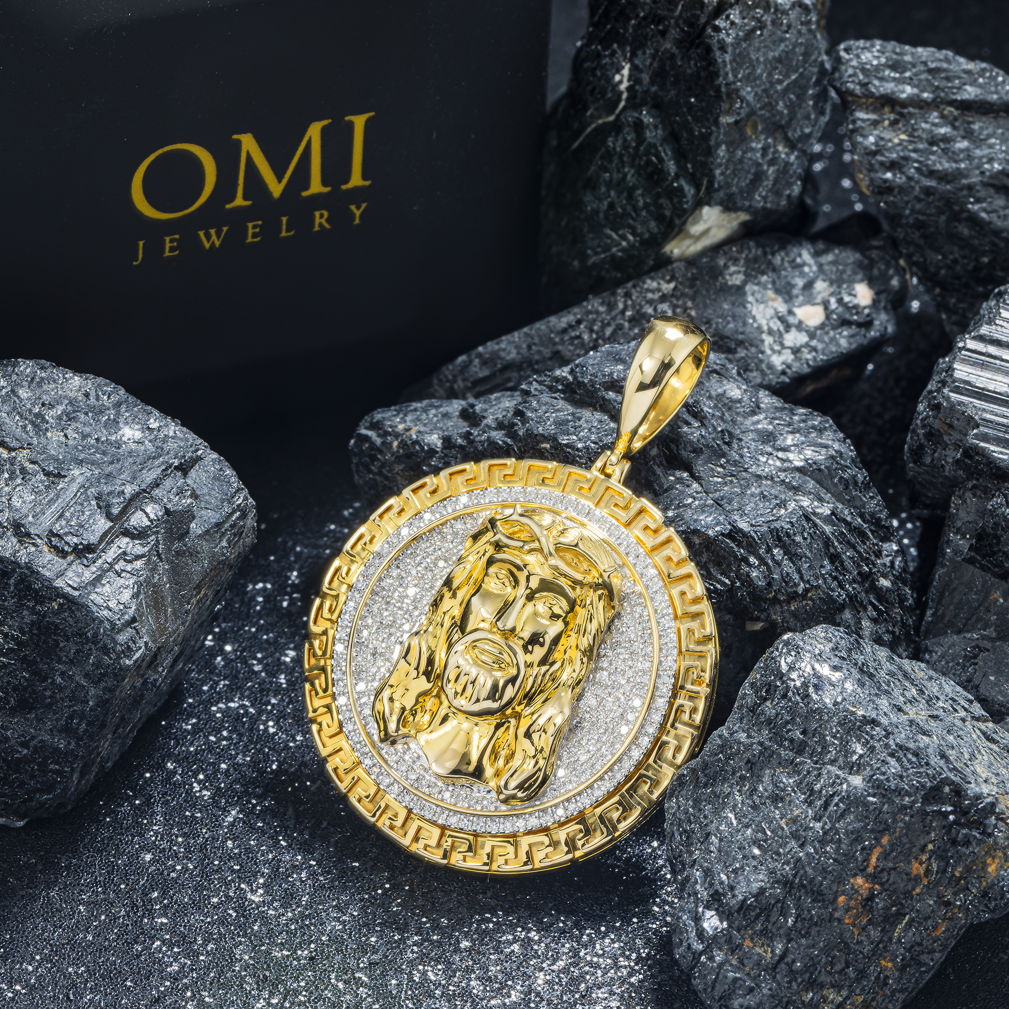 14K GOLD MICROPAVE DIAMOND JESUS HEAD MEDALLION PENDANT 0.45 CT