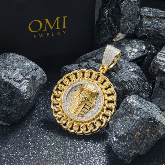 10K GOLD DIAMOND PHAROAH MEDALLION PENDANT 0.50 CT