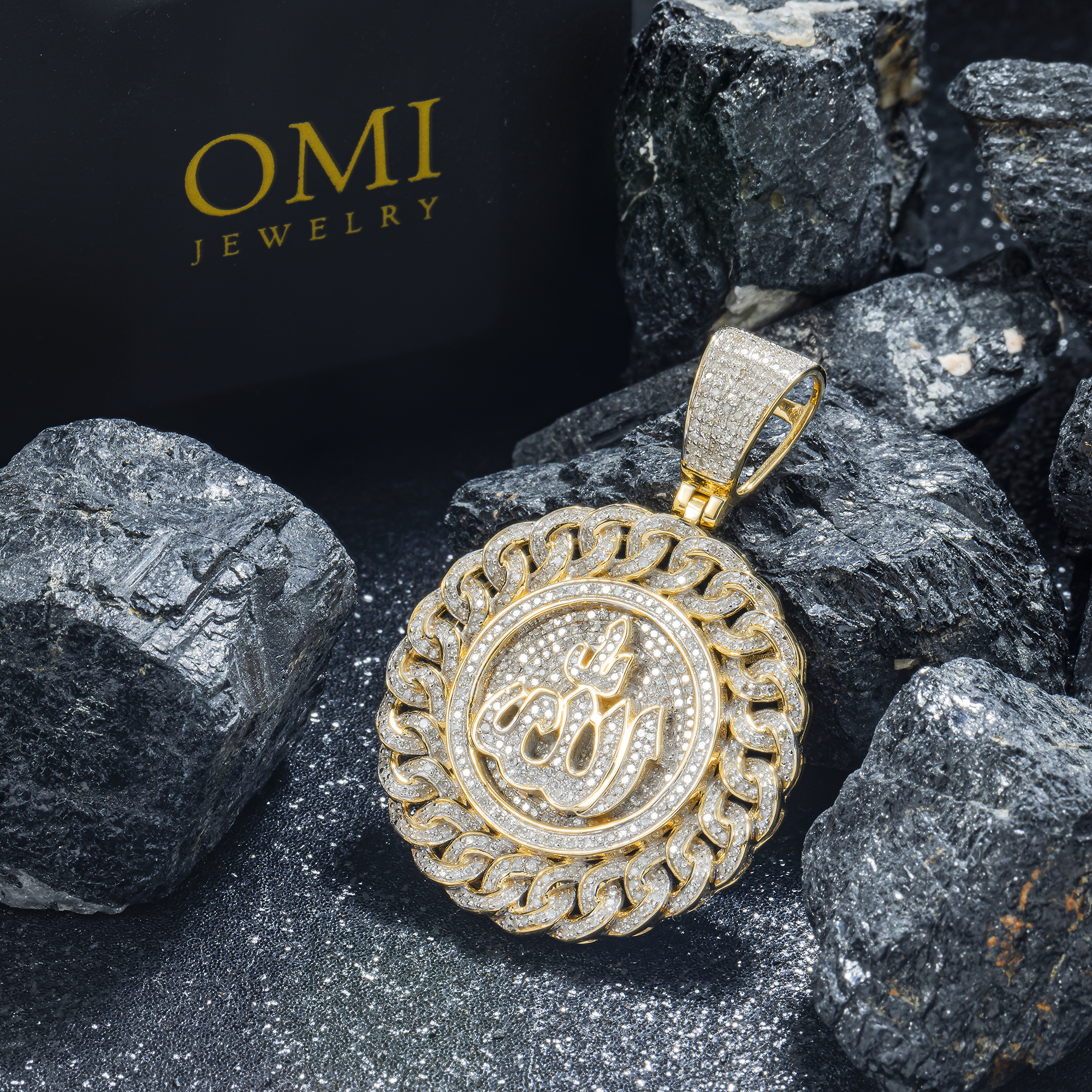 10K GOLD DIAMOND ALLAH MEDALLION PENDANT 1.25 CT
