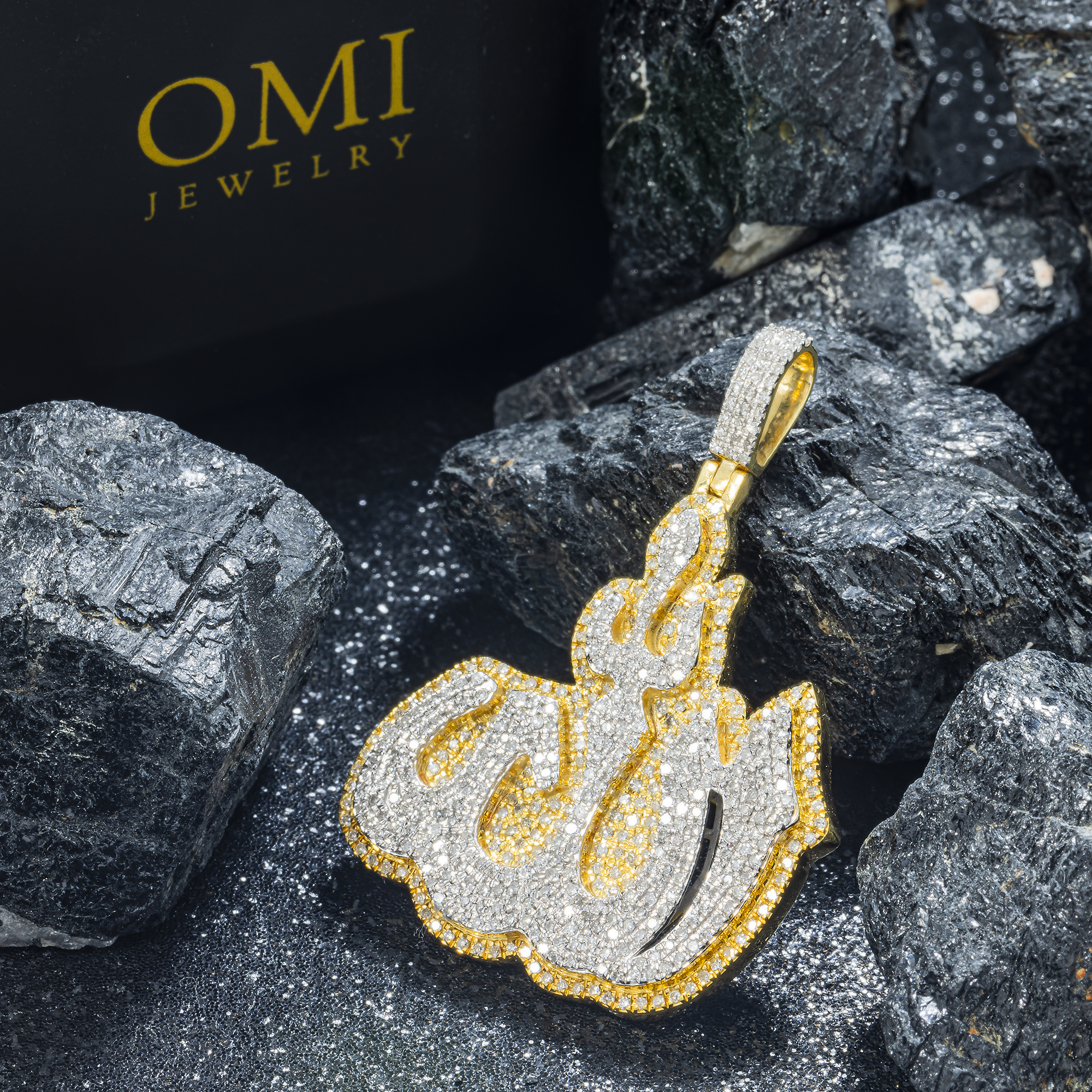 10K GOLD TWO TONE DIAMOND 3D ALLAH PENDANT 1.45 CT