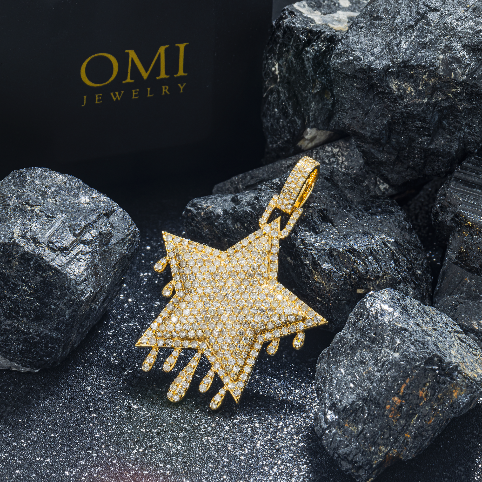 14K GOLD DIAMOND DRIPPING STAR PENDANT 3.35 CT