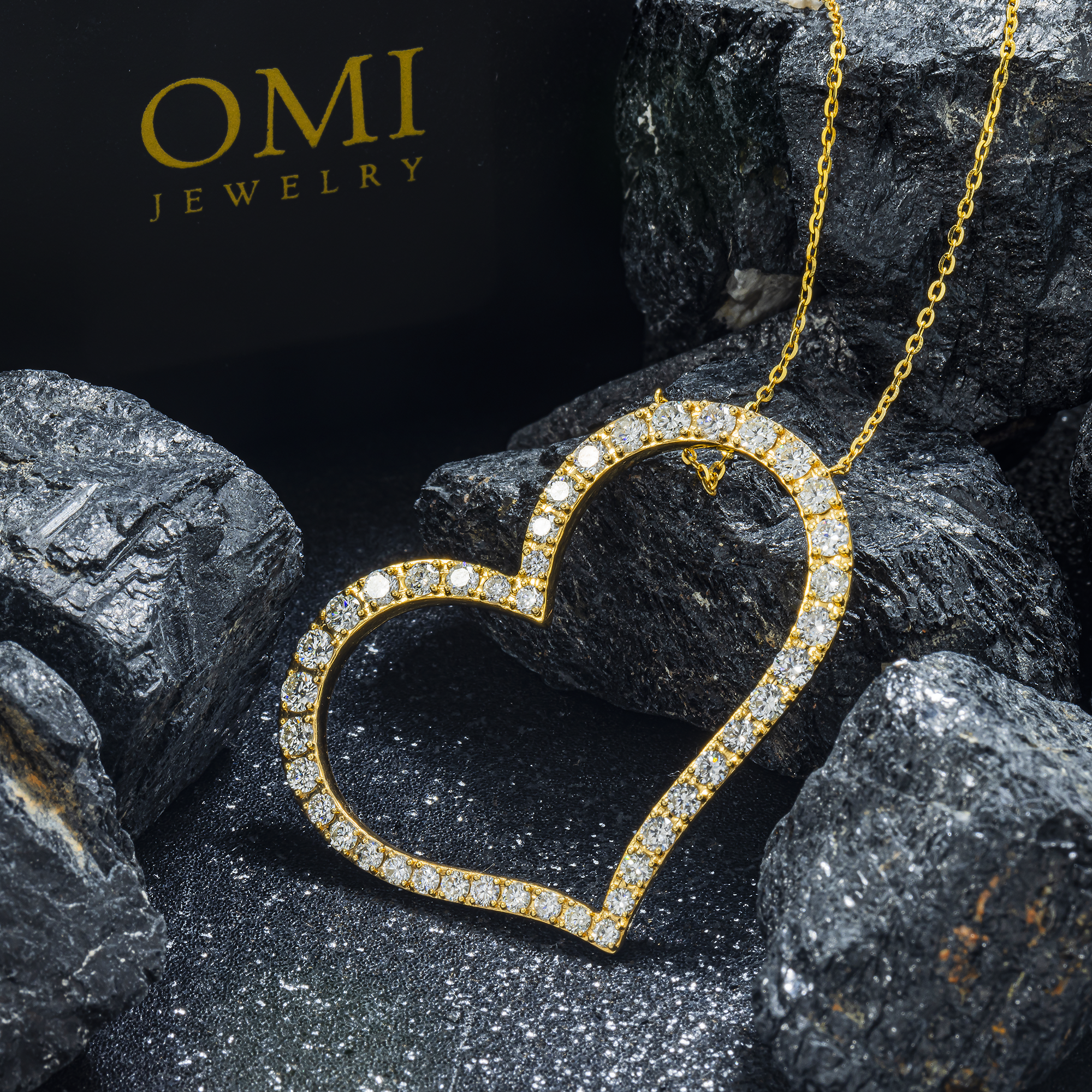 14K GOLD DIAMOND OPEN HEART NECKLACE 2.25 CT