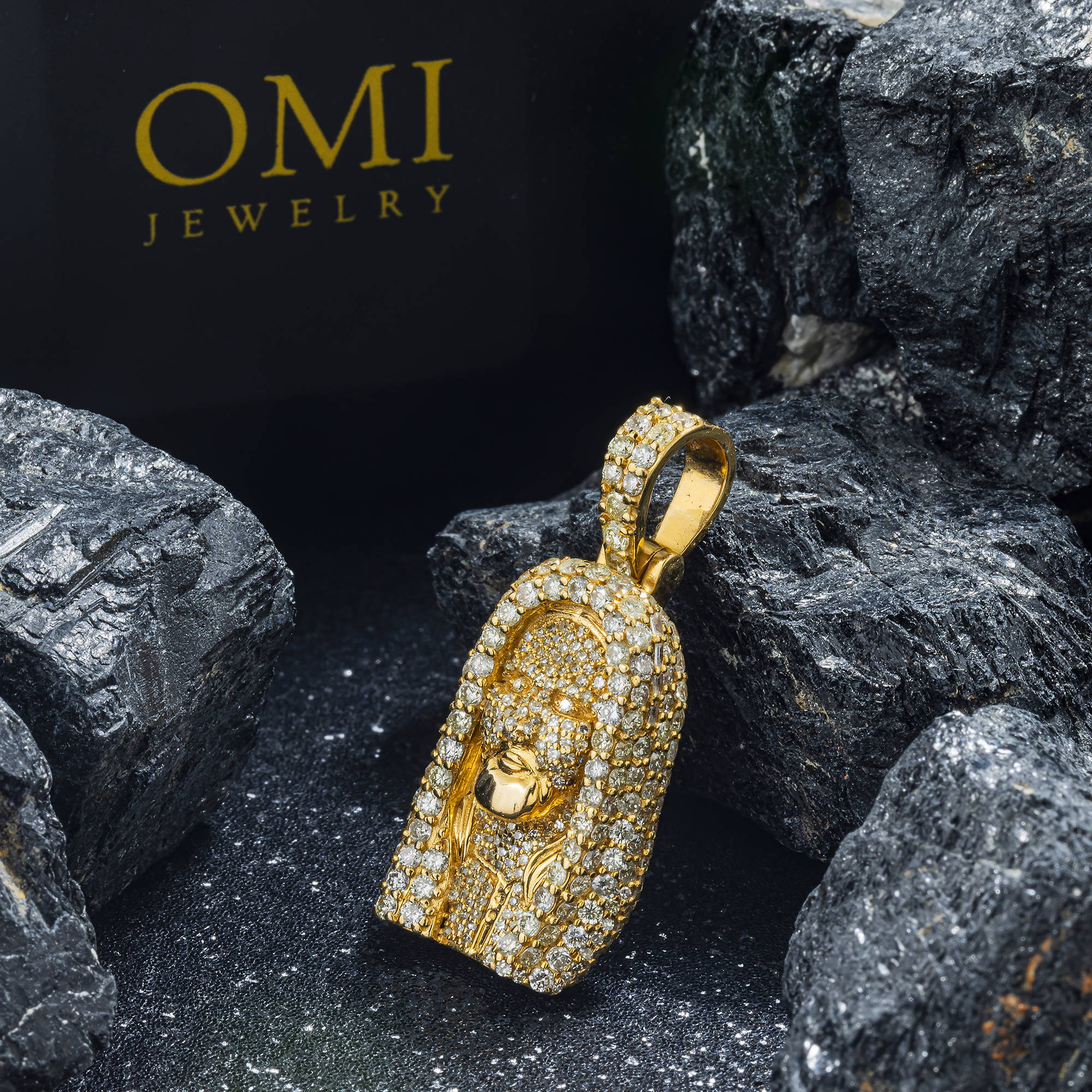 14K GOLD DIAMOND JESUS HEAD PENDANT 3.40 CT