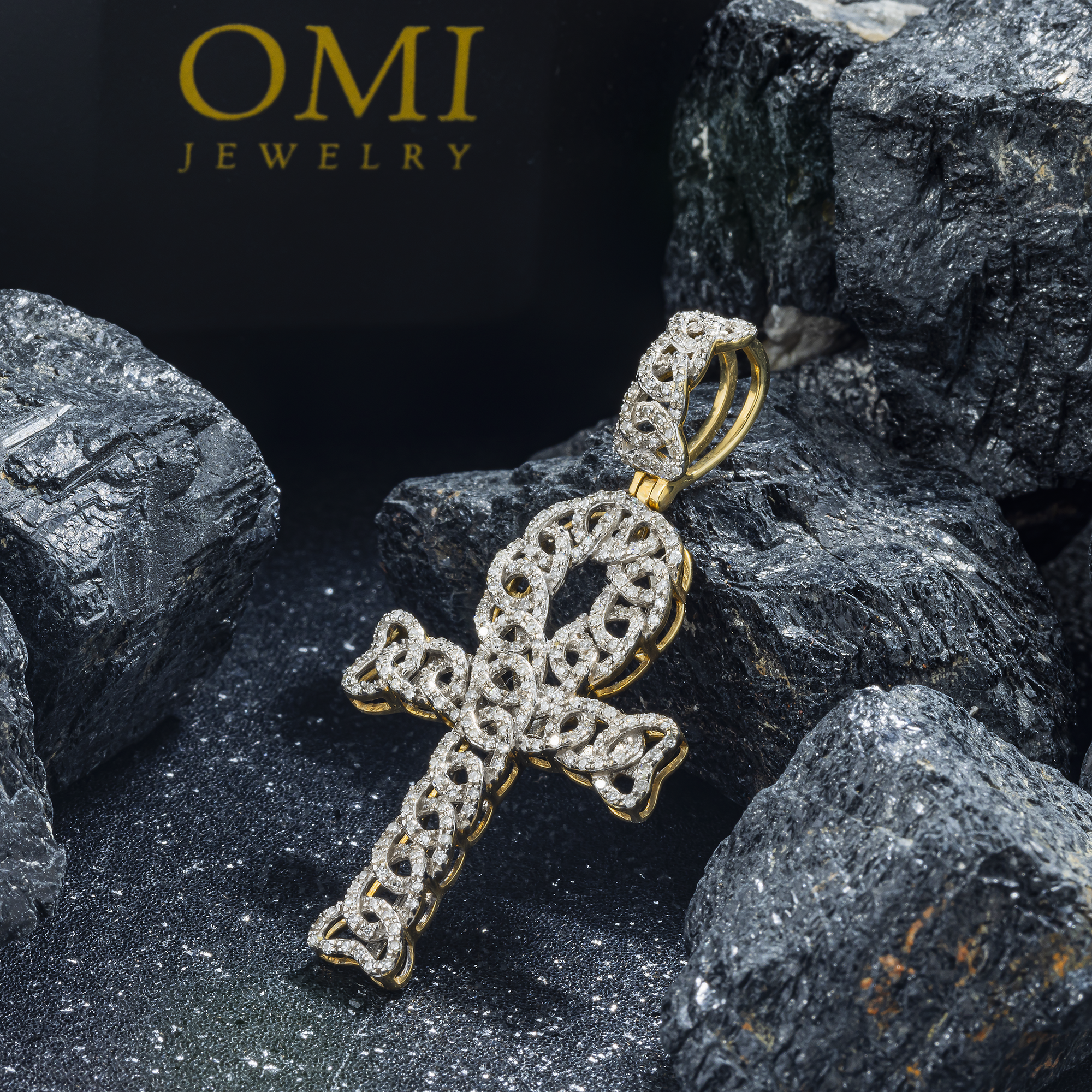 10K GOLD DIAMOND ANKH PENDANT 0.85 CT