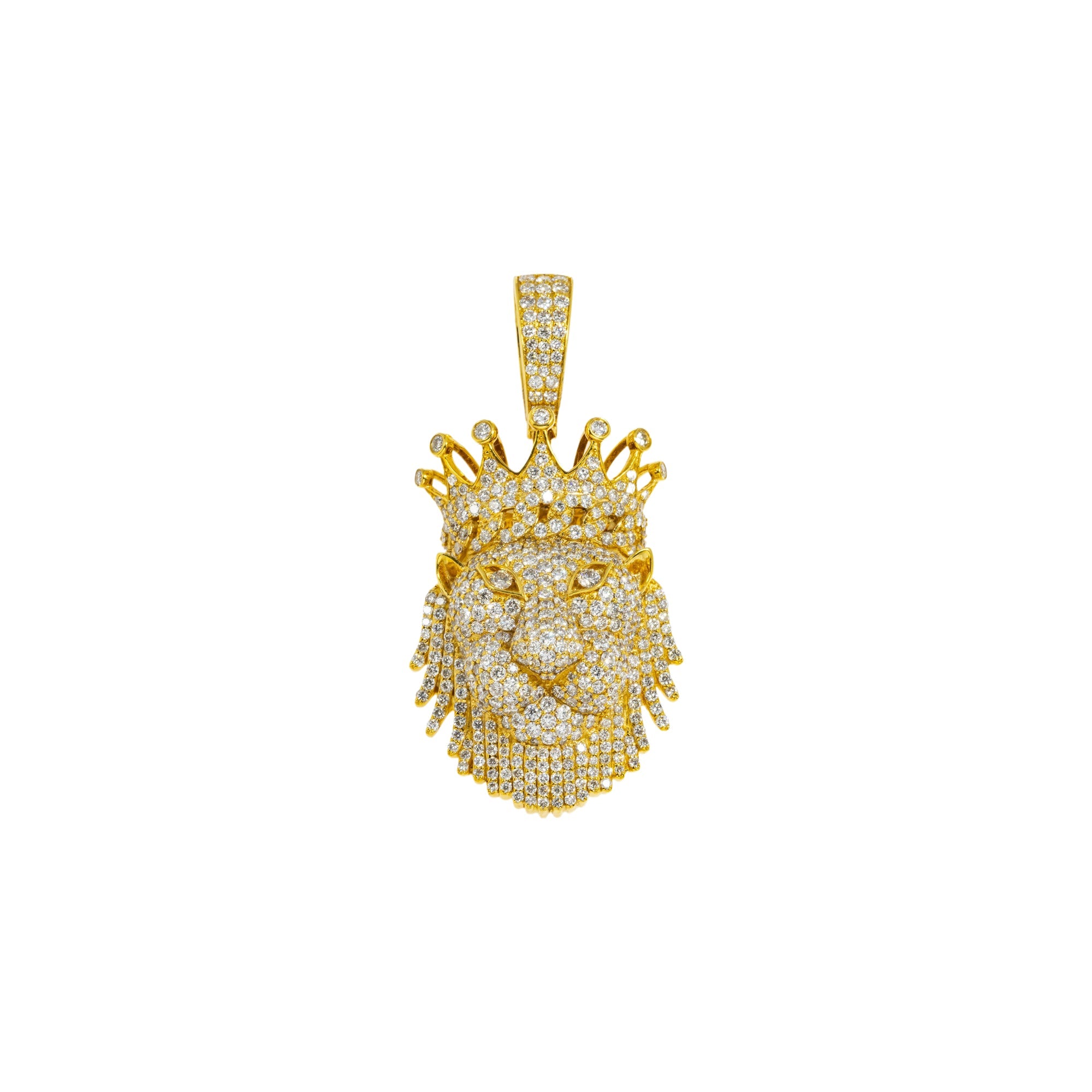 14K GOLD DIAMOND LION HEAD WITH CROWN PENDANT 6.65 CTW